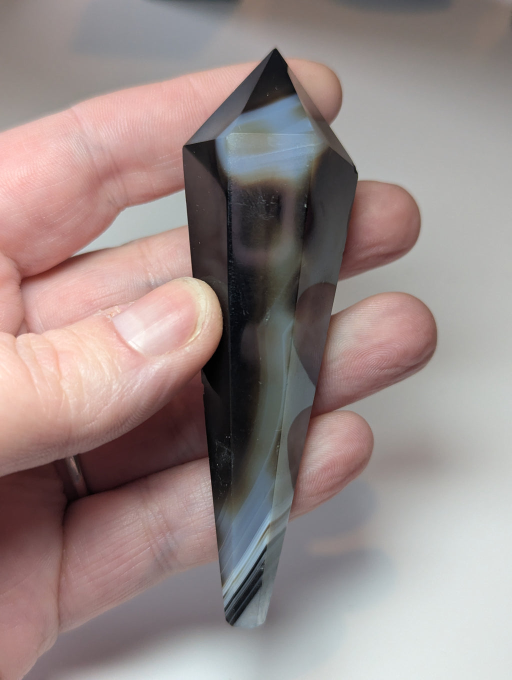Sardonyx crystal wand carving with stand