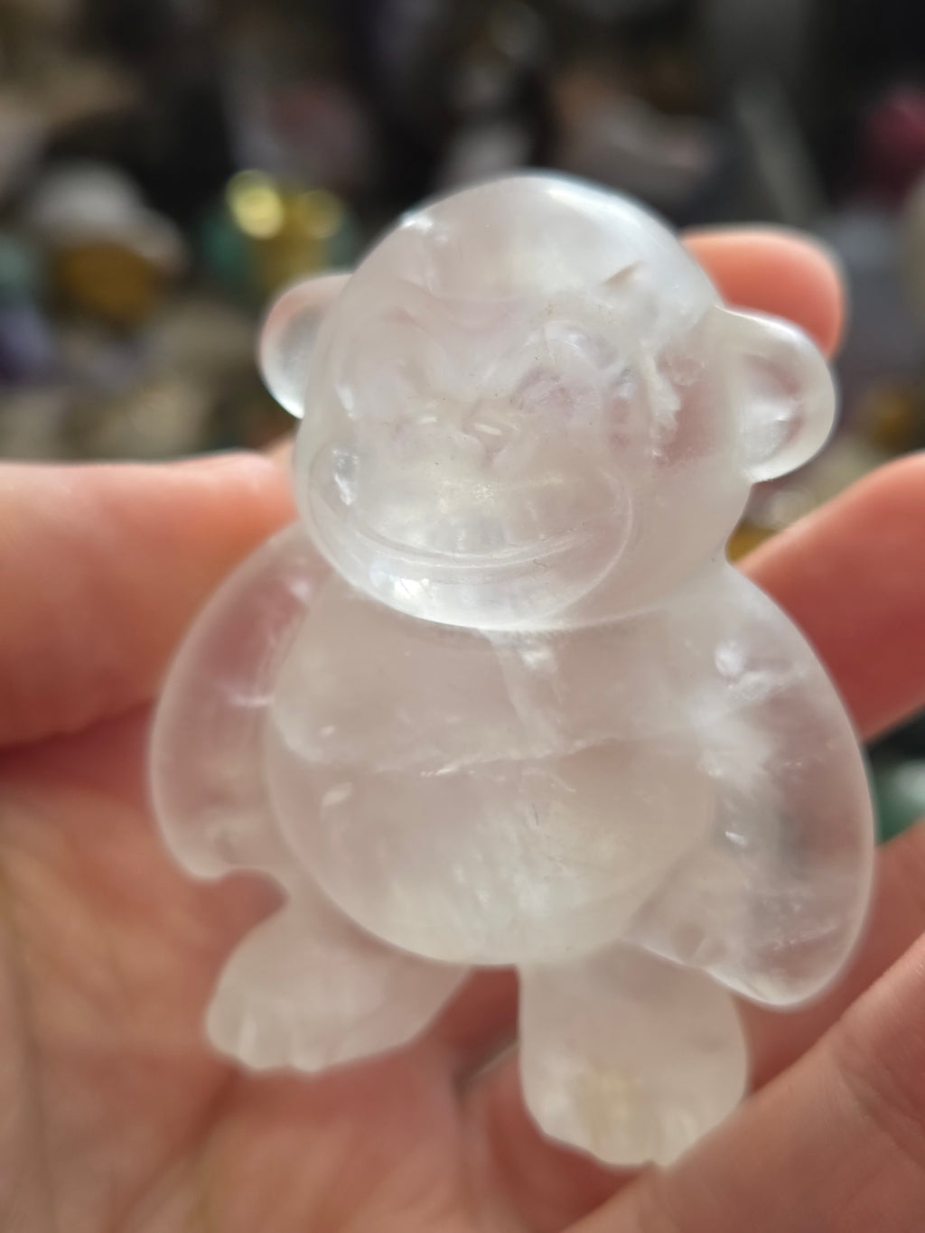 Clear quartz crystal monkey carving