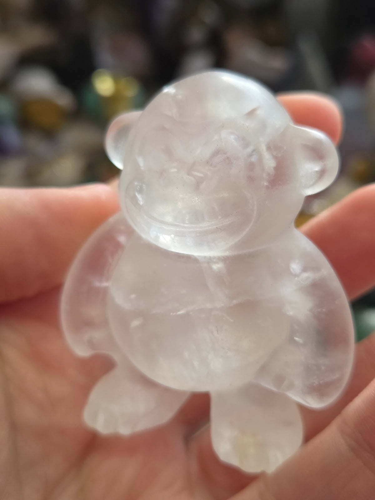 Clear quartz crystal monkey carving