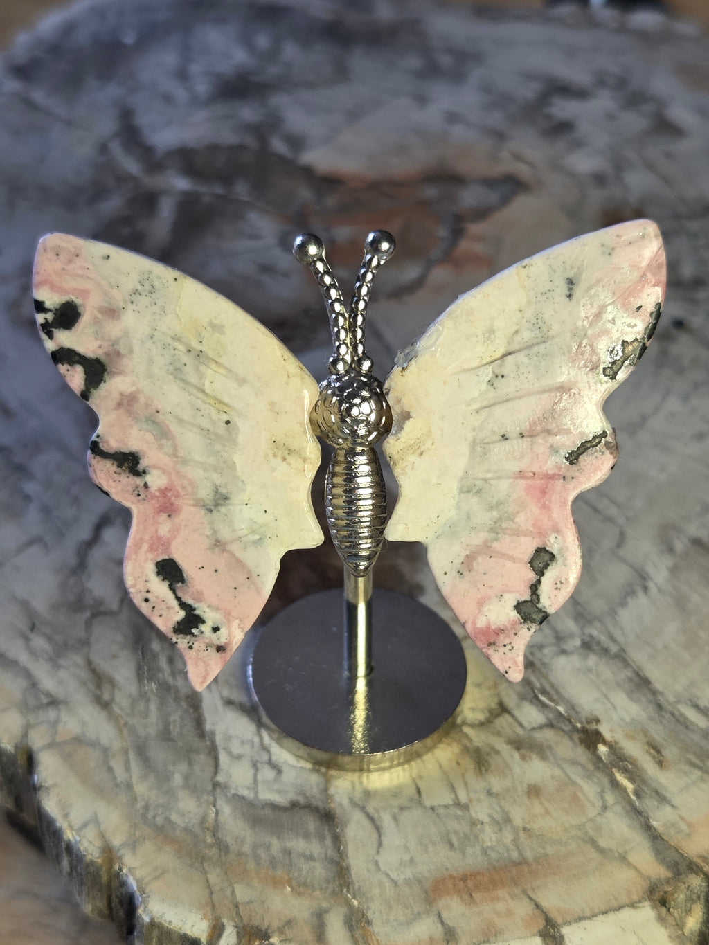 Peruvian rhodonite crystal butterfly
