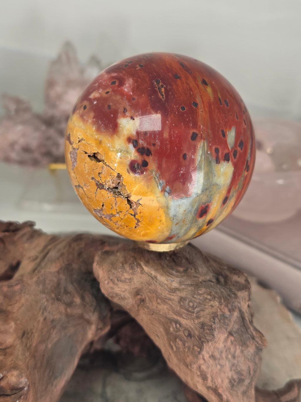 Petrified wood crystal sphere