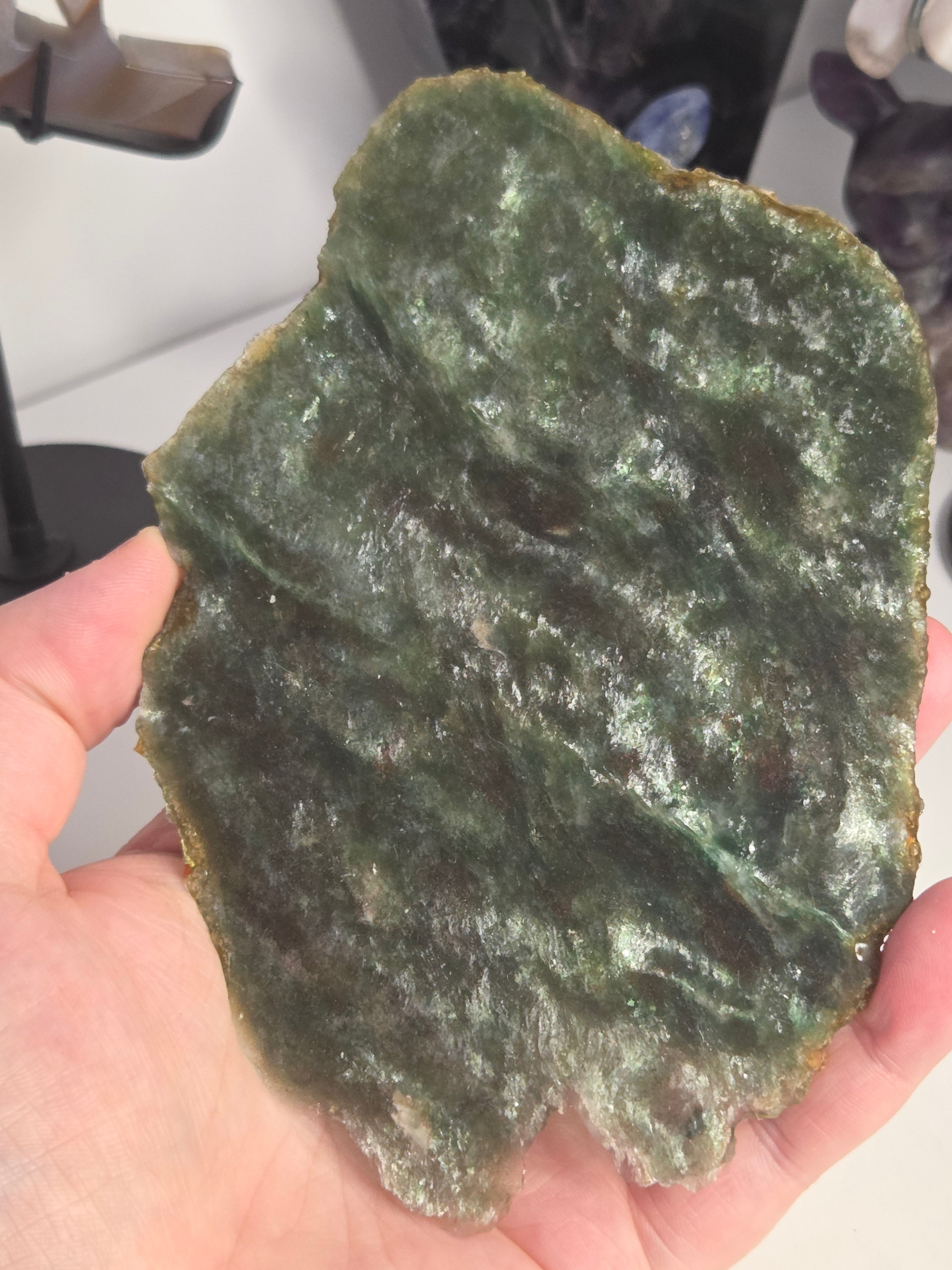 Amazing  Green Mica crystal slice with stand