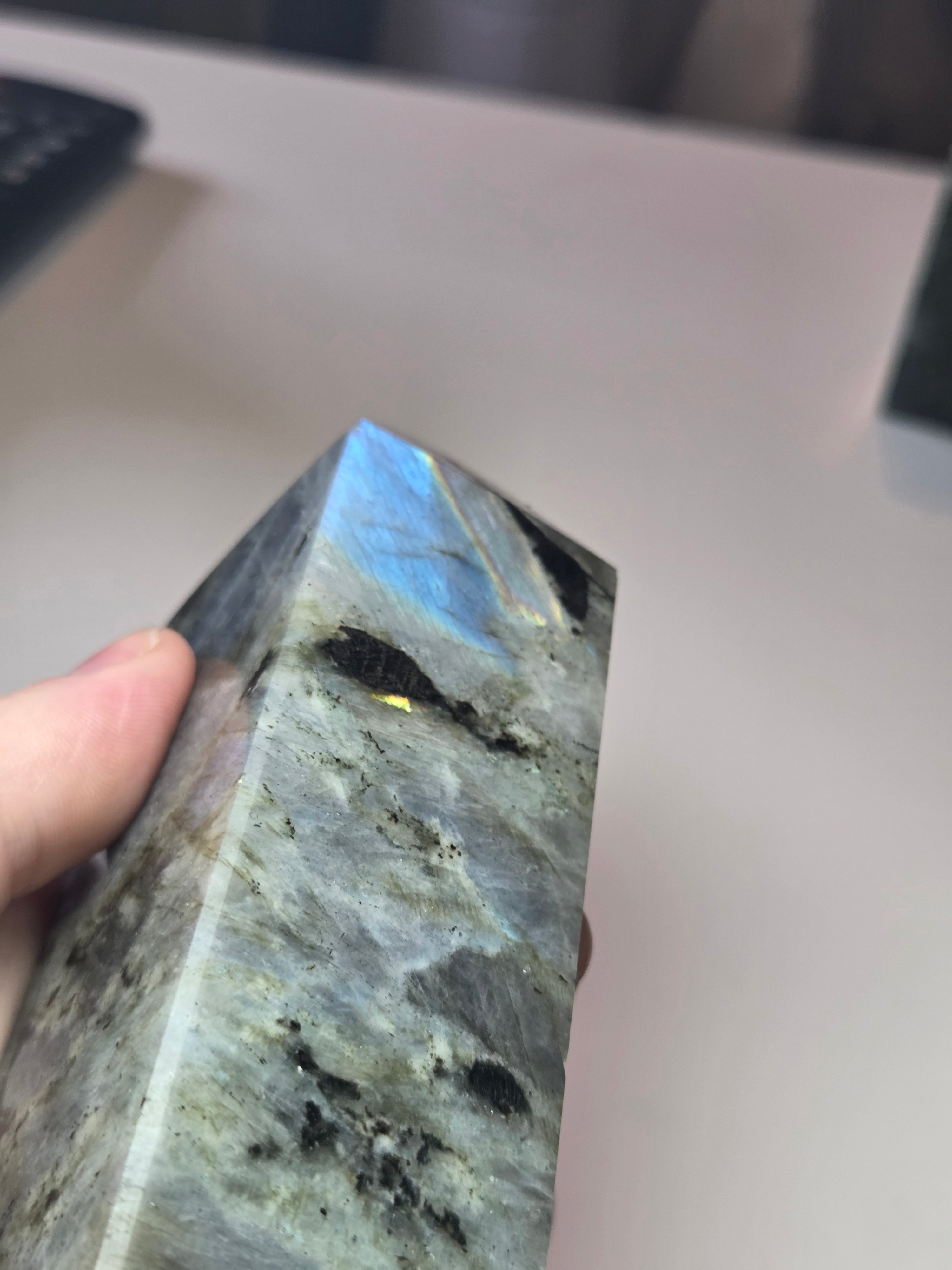 Labradorite crystal tower carving