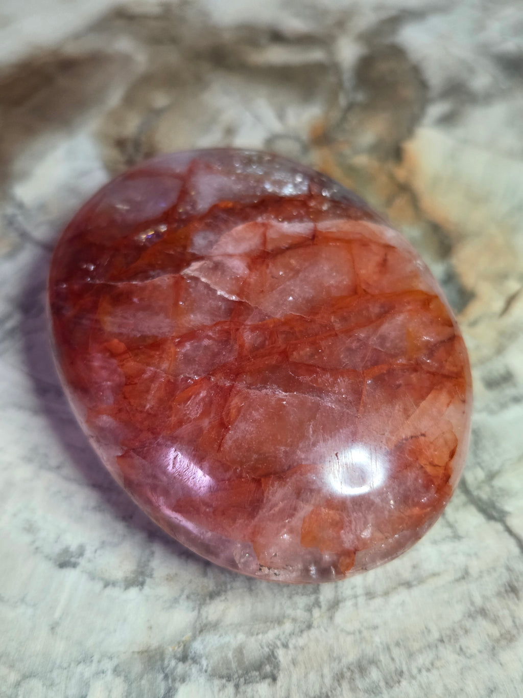 Fire quartz crystal palm stone