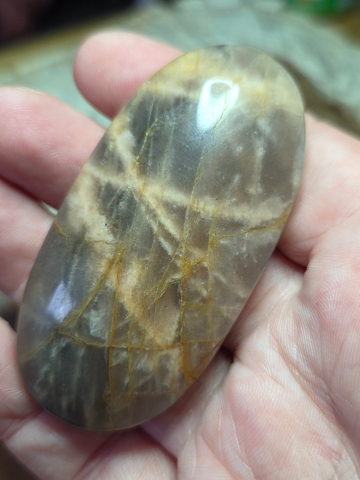 Black Moonstone crystal palm stone
