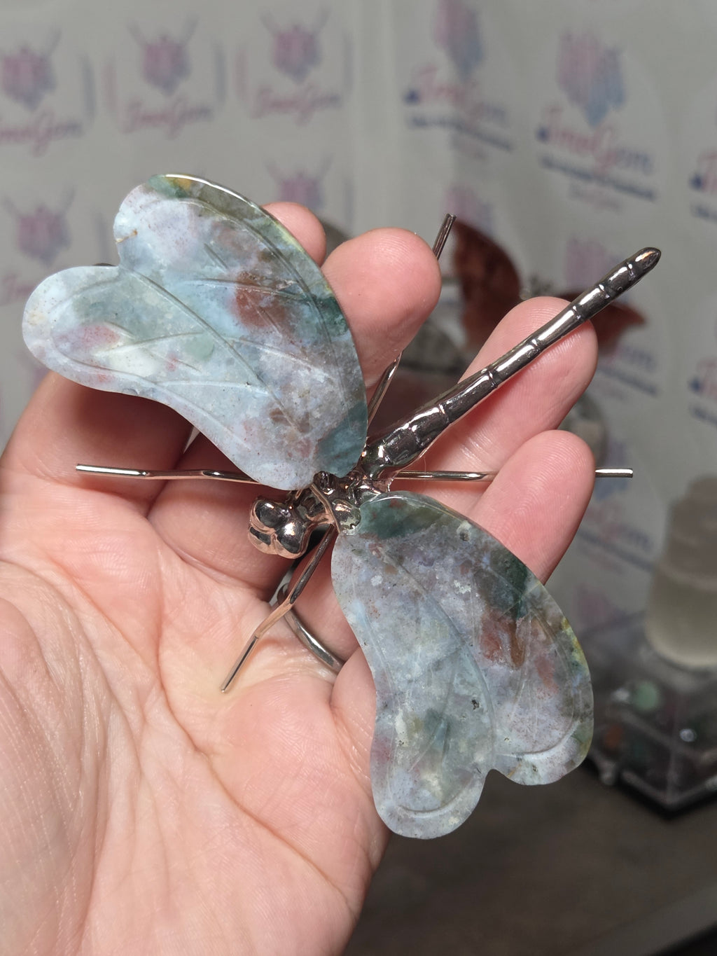 Ocean Jasper crystal dragonfly carving