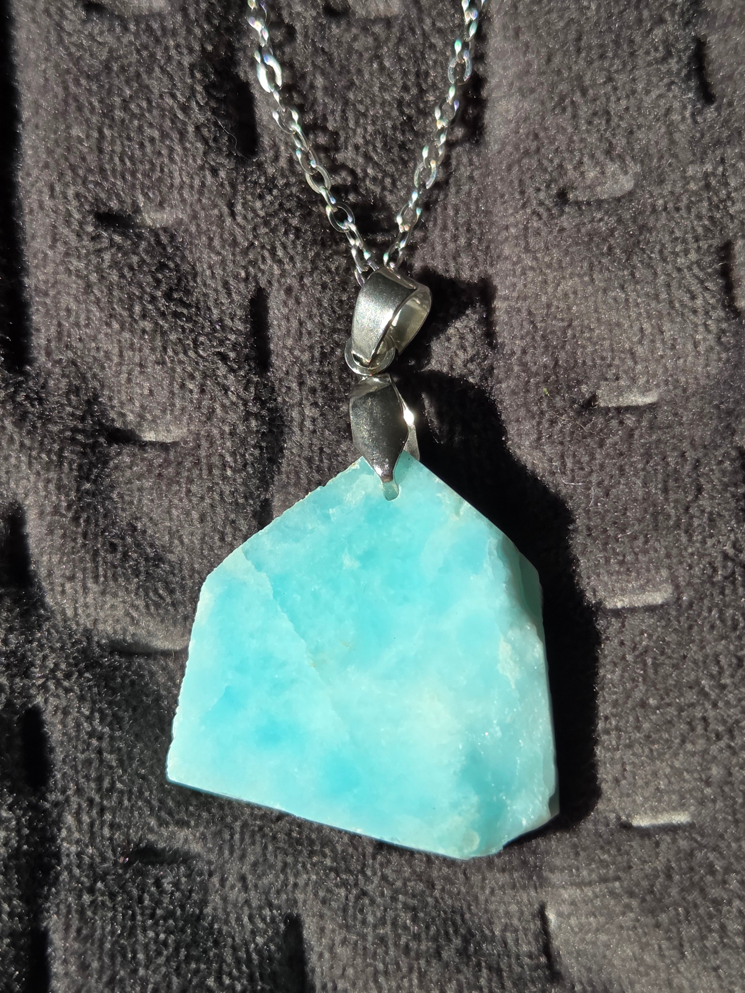 Raw larimar crystal handmade necklace