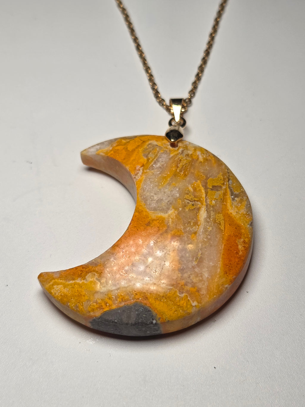 Bumblebee jasper crystal moon carving necklace