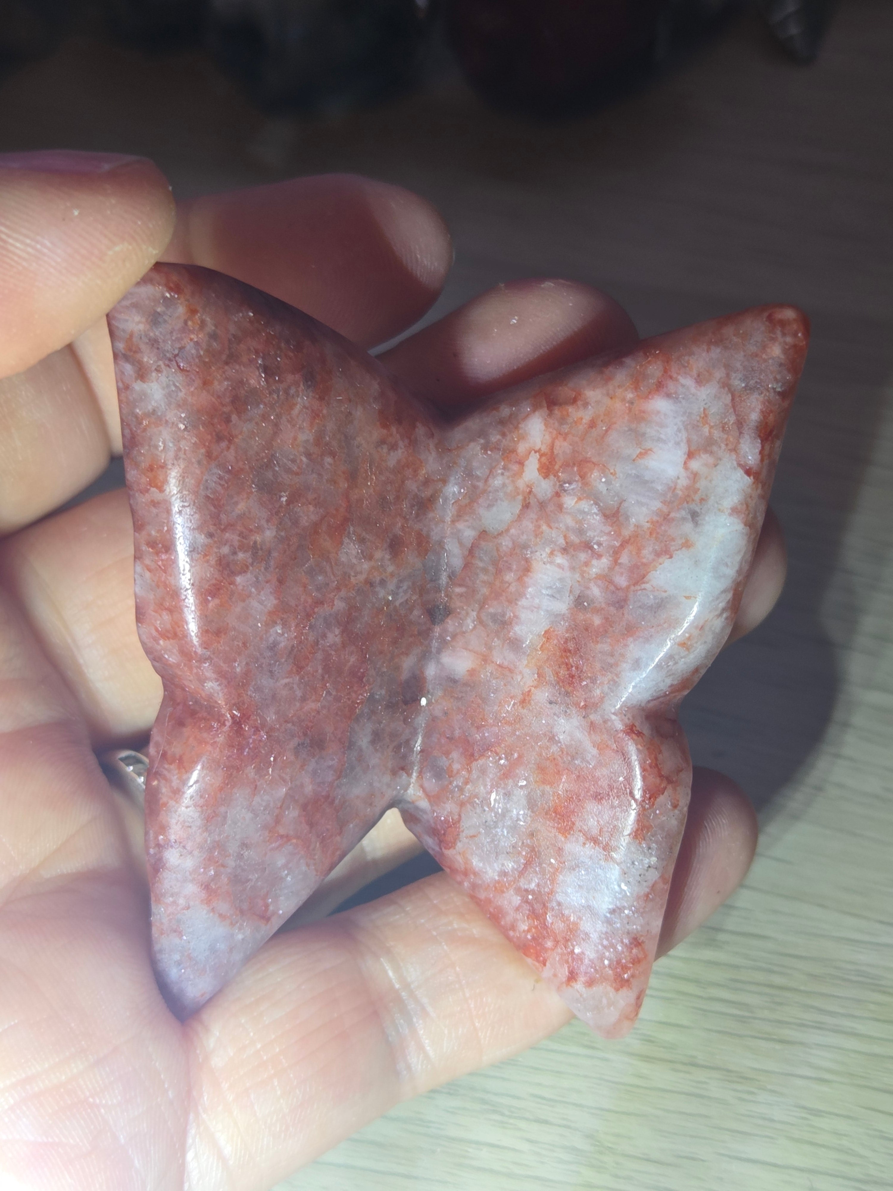 Fire quartz crystal Butterfly carving