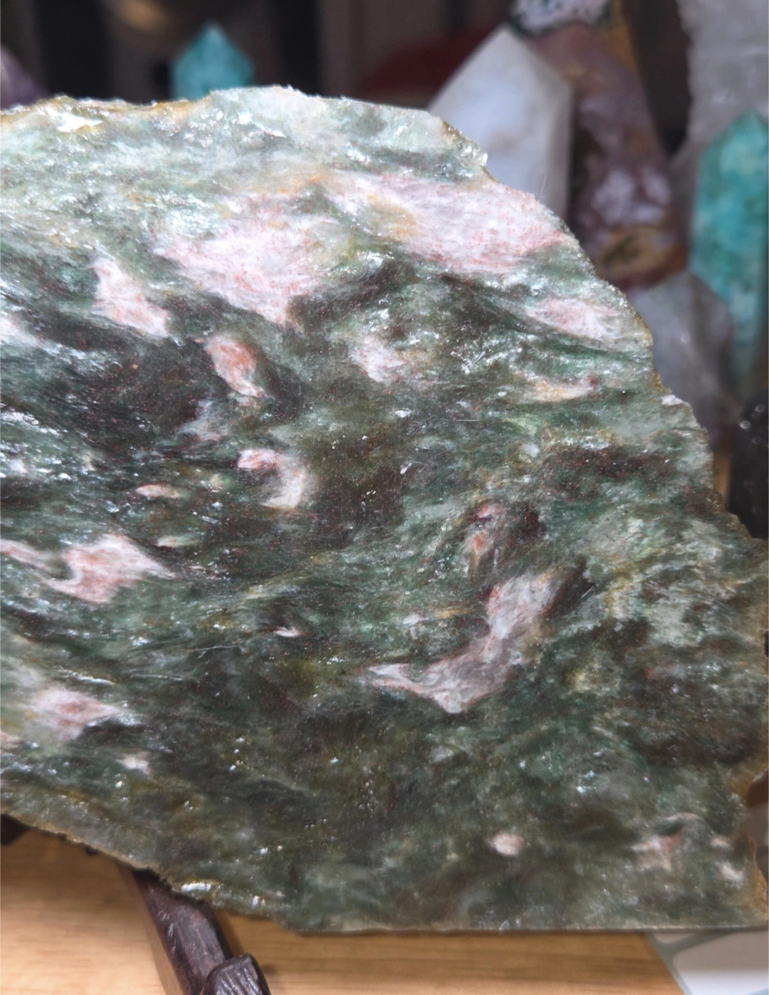 Sale - Green Mica crystal  slice with stand 50% off when checkout