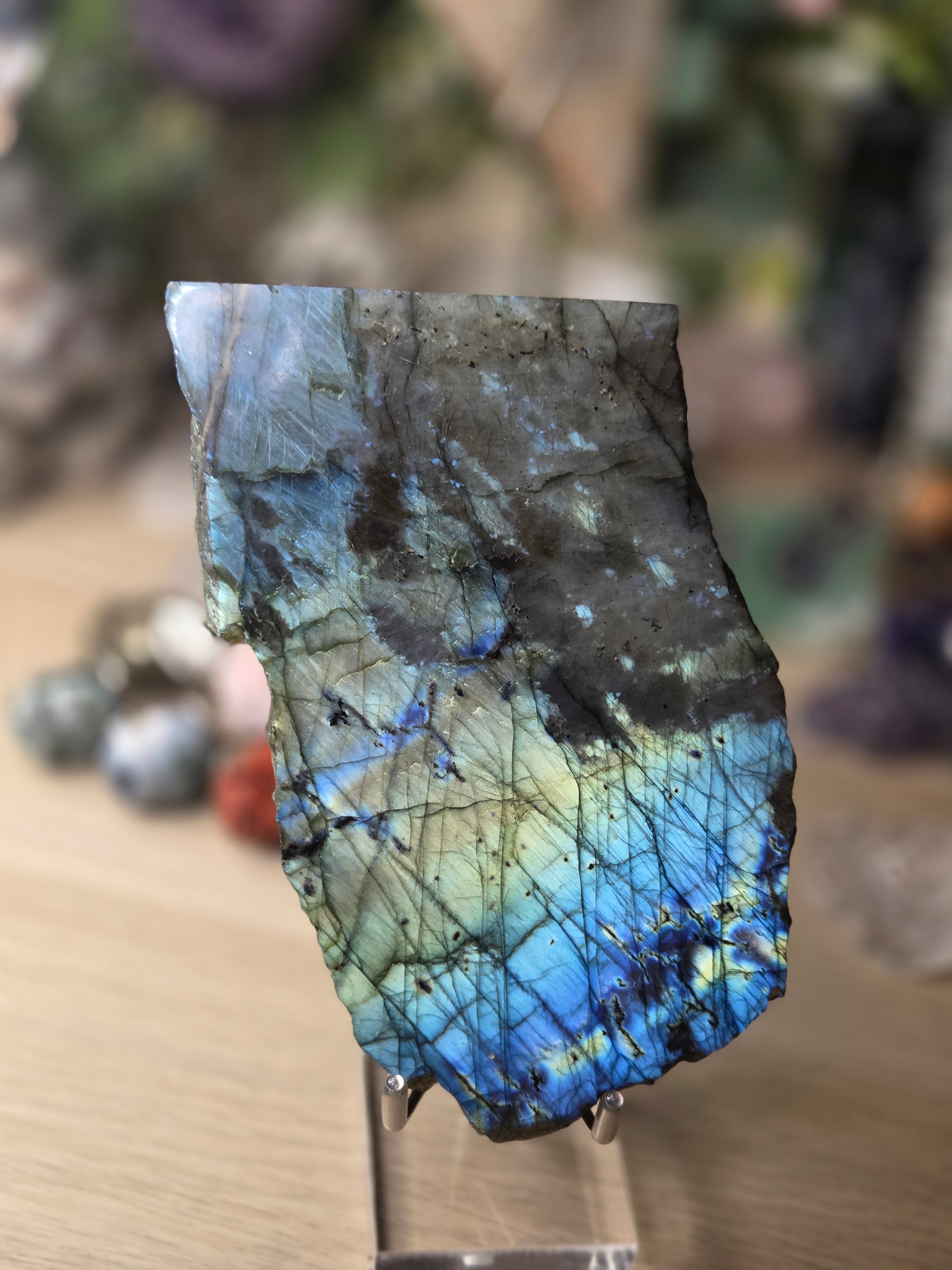 Labradorite crystal slice with stand