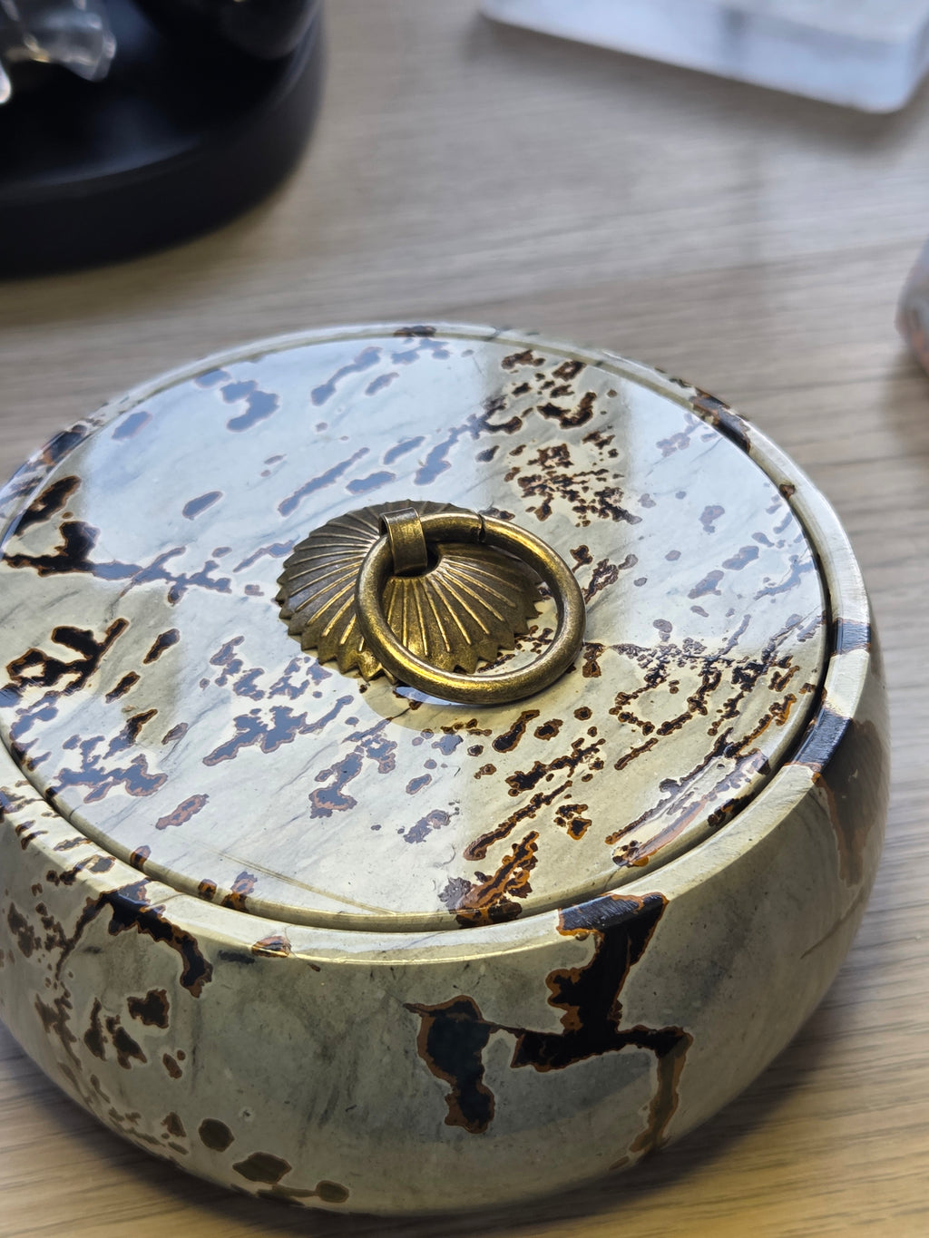 Picture Jasper crystal trinket dish with lid