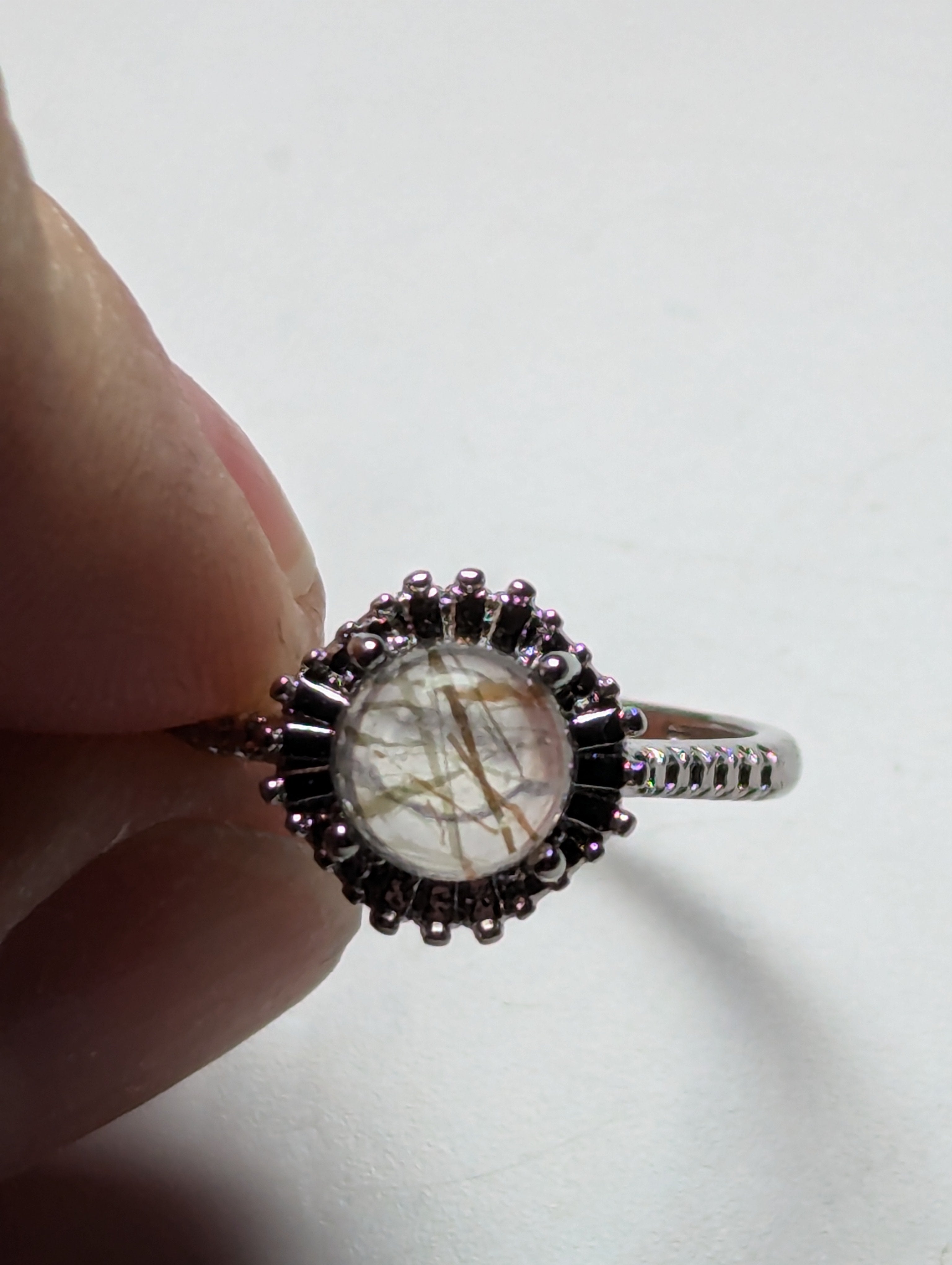 Golden Rutlile crystal handmade ring stainless steel