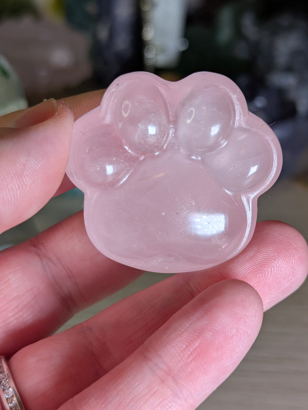 Rose quartz crystal paw print