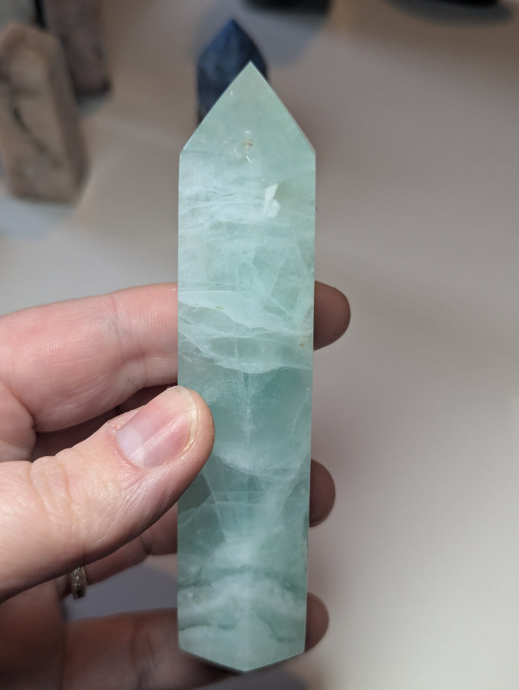 Green Flourite crystal tower carving