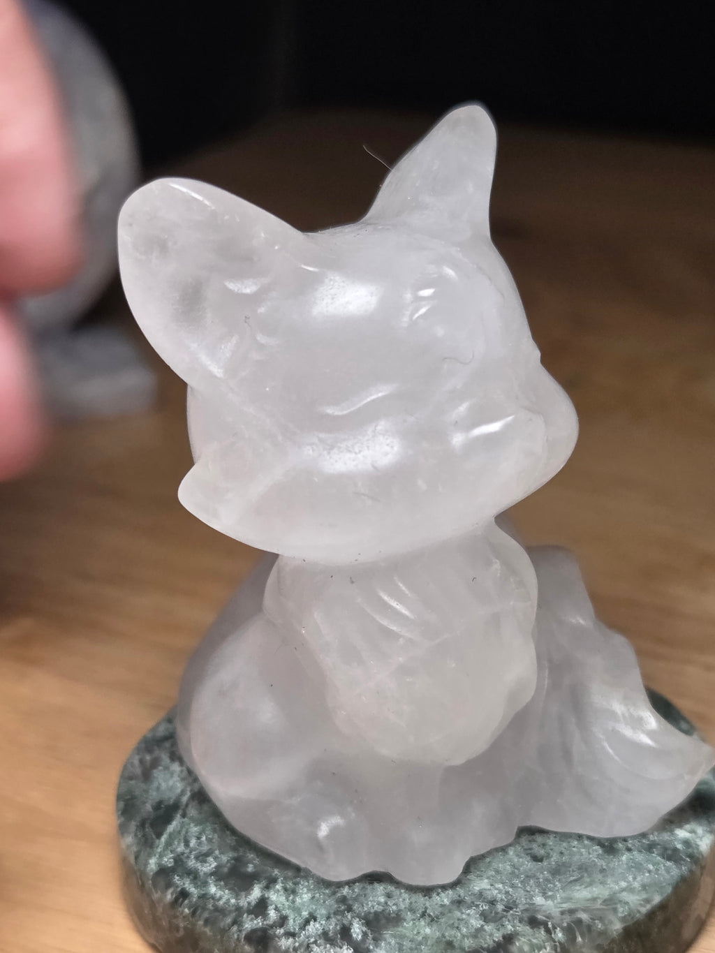 Clear quartz crystal fox carving