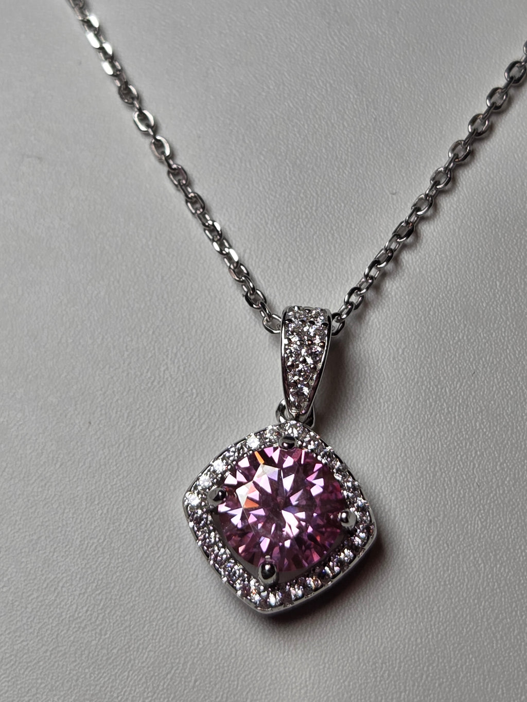 Pink Moissonite Diamond necklace with certificate