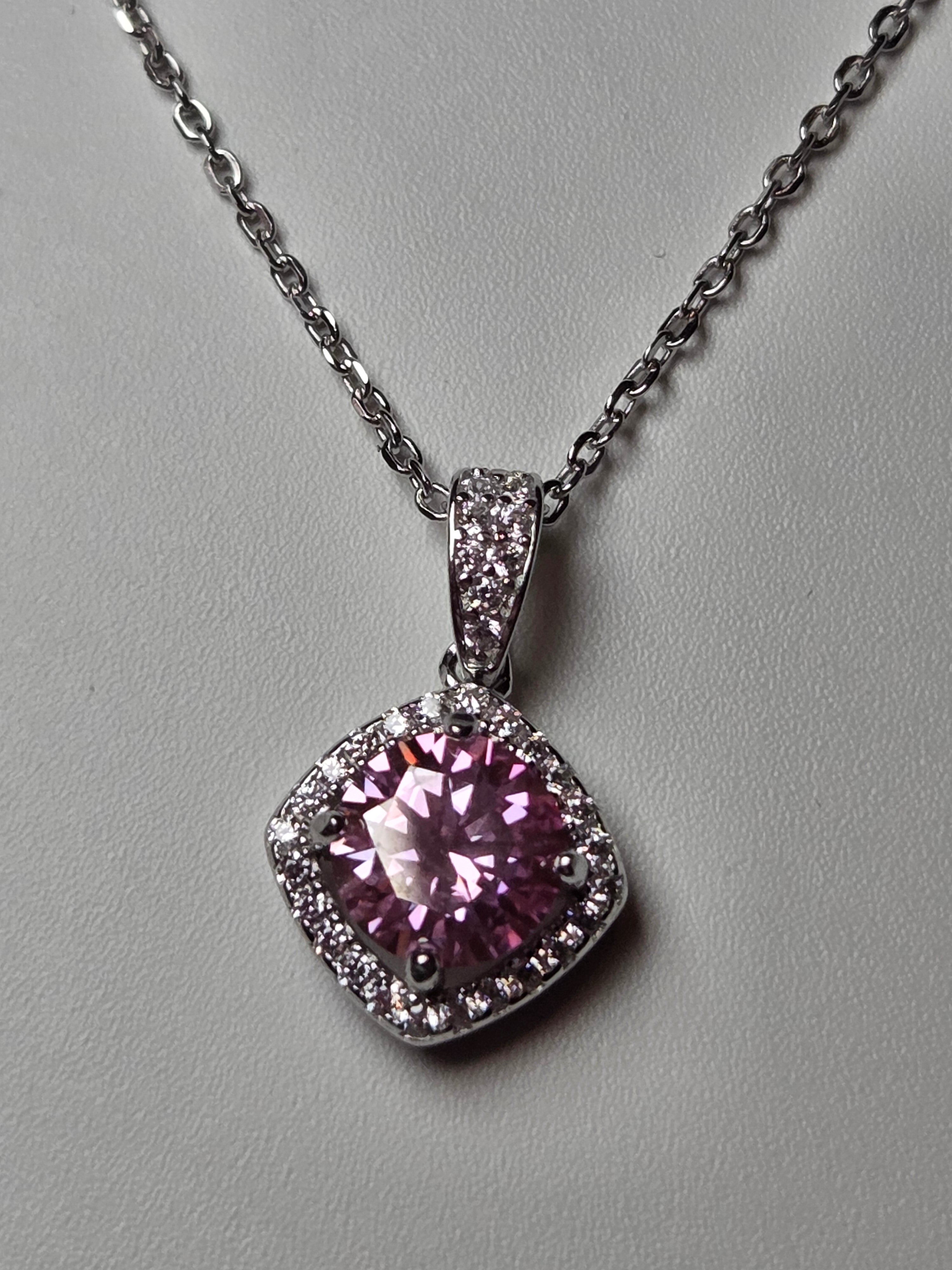 Pink Moissonite Diamond necklace with certificate
