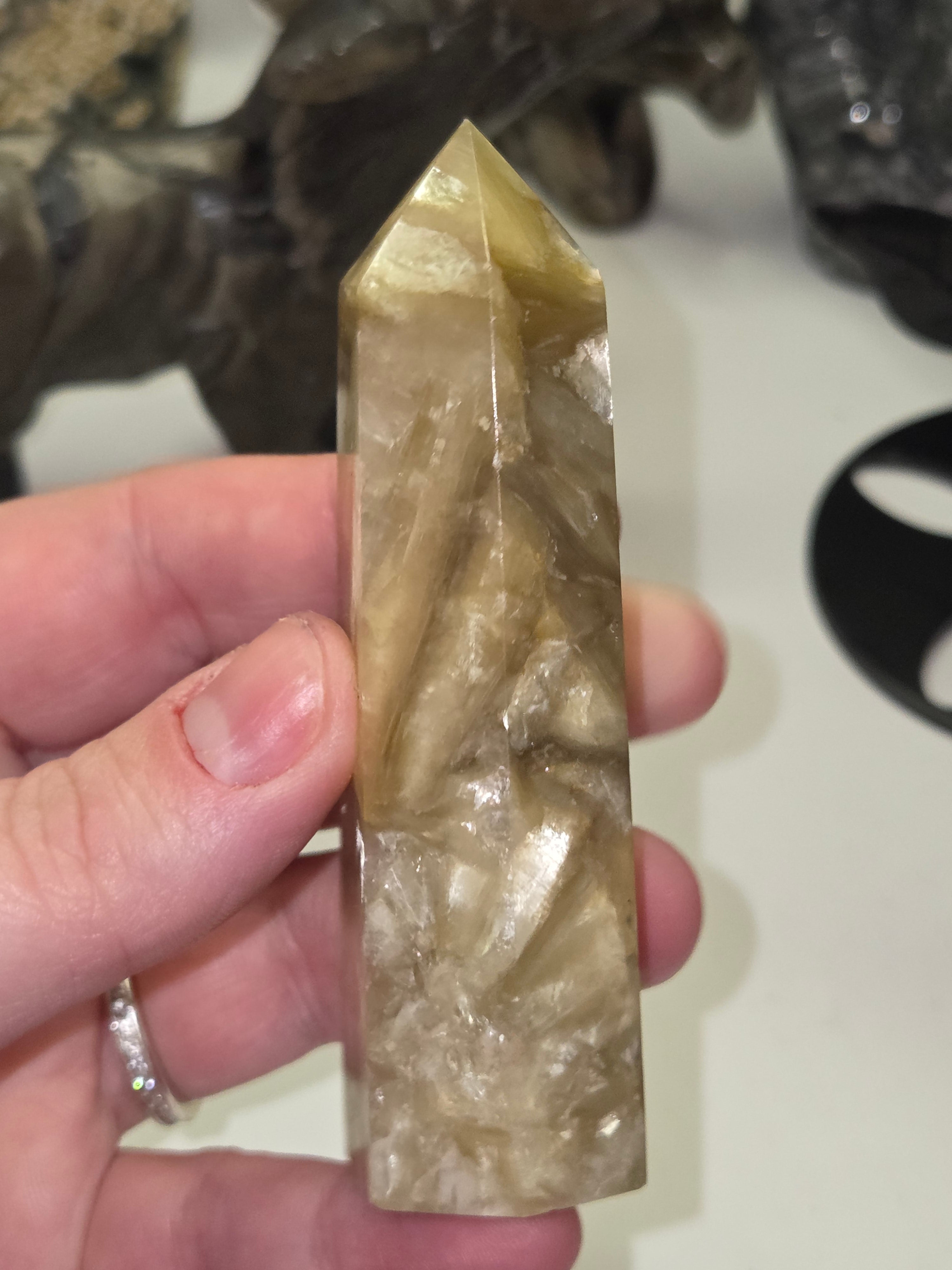 Golden Mica crystal tower carving