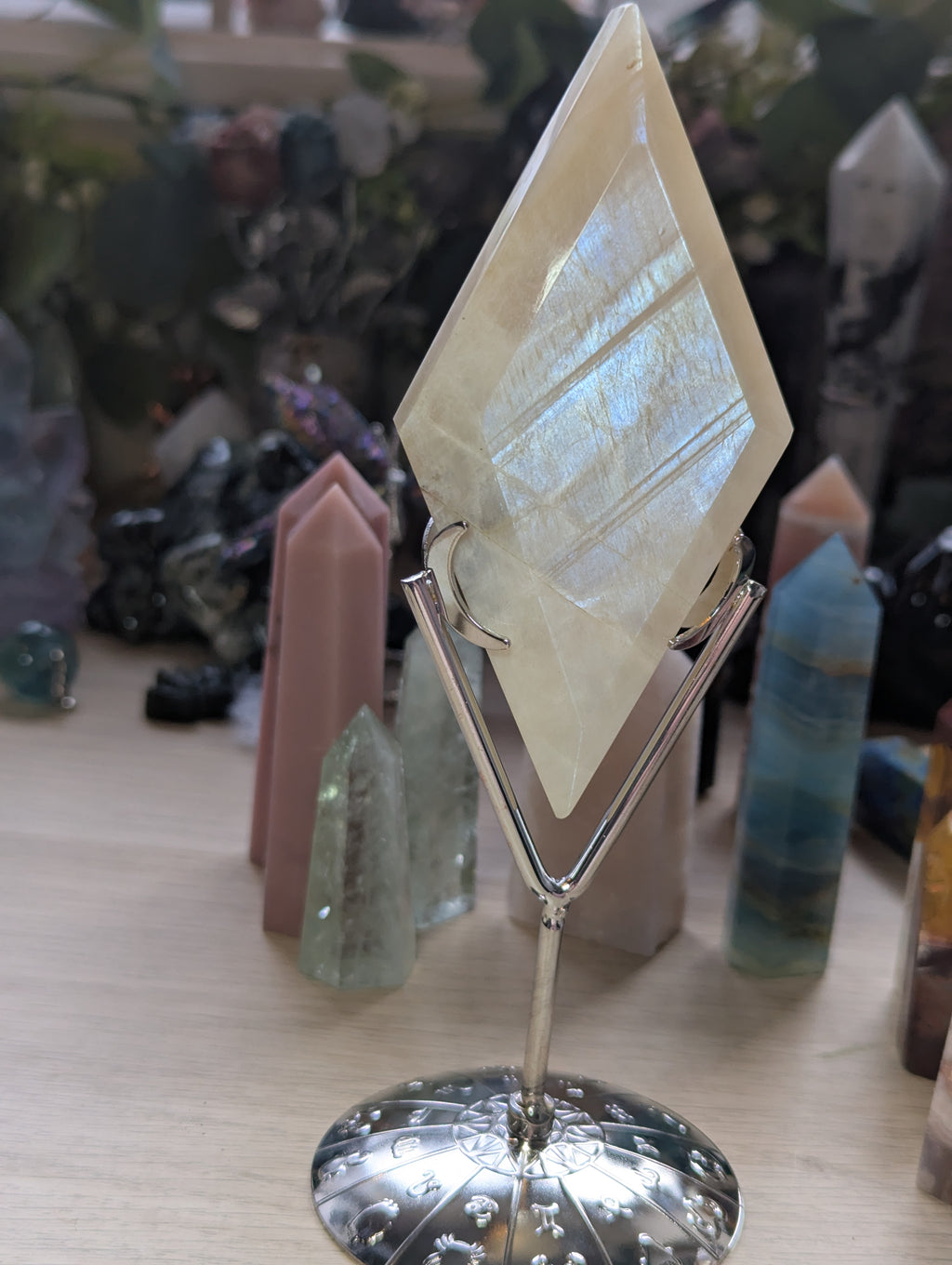 Rainbow moonstone crystal diamond crystal with Stand