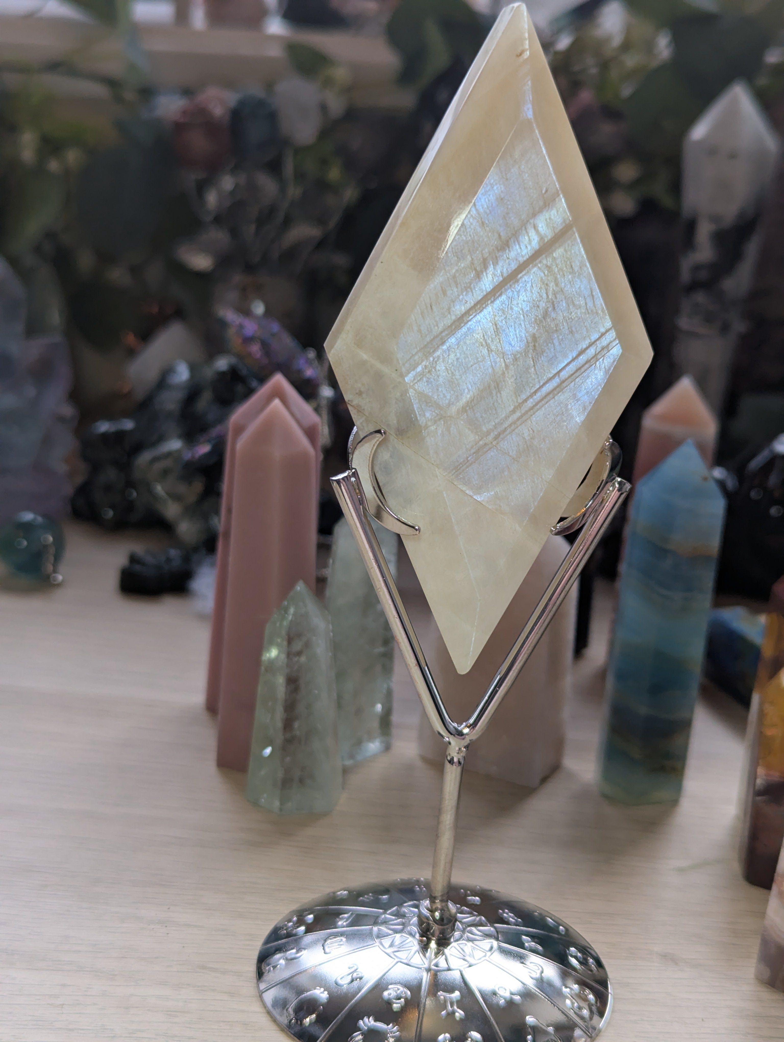 Rainbow moonstone crystal diamond crystal with Stand