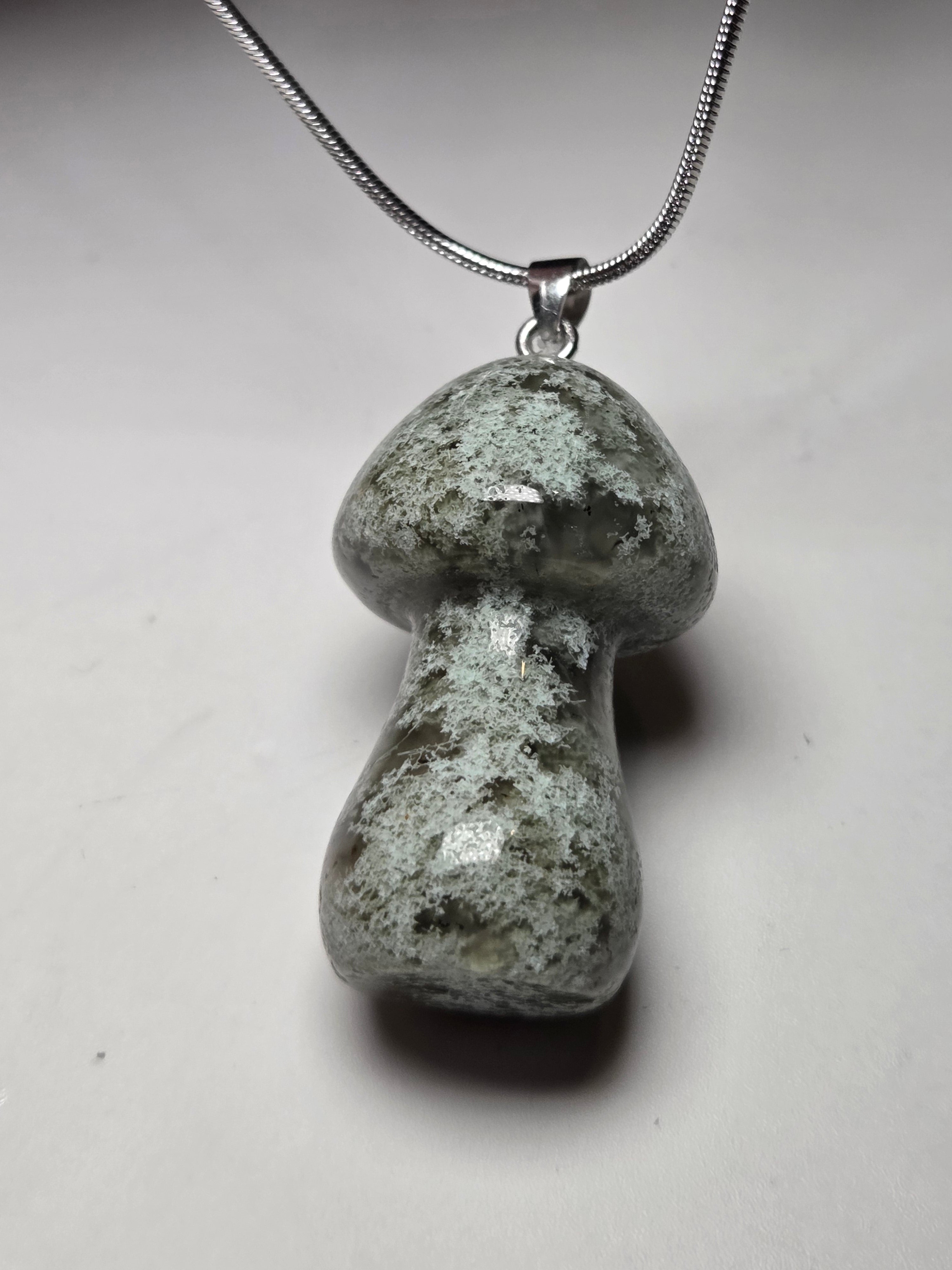 Moss agate crystal Mushroom necklace