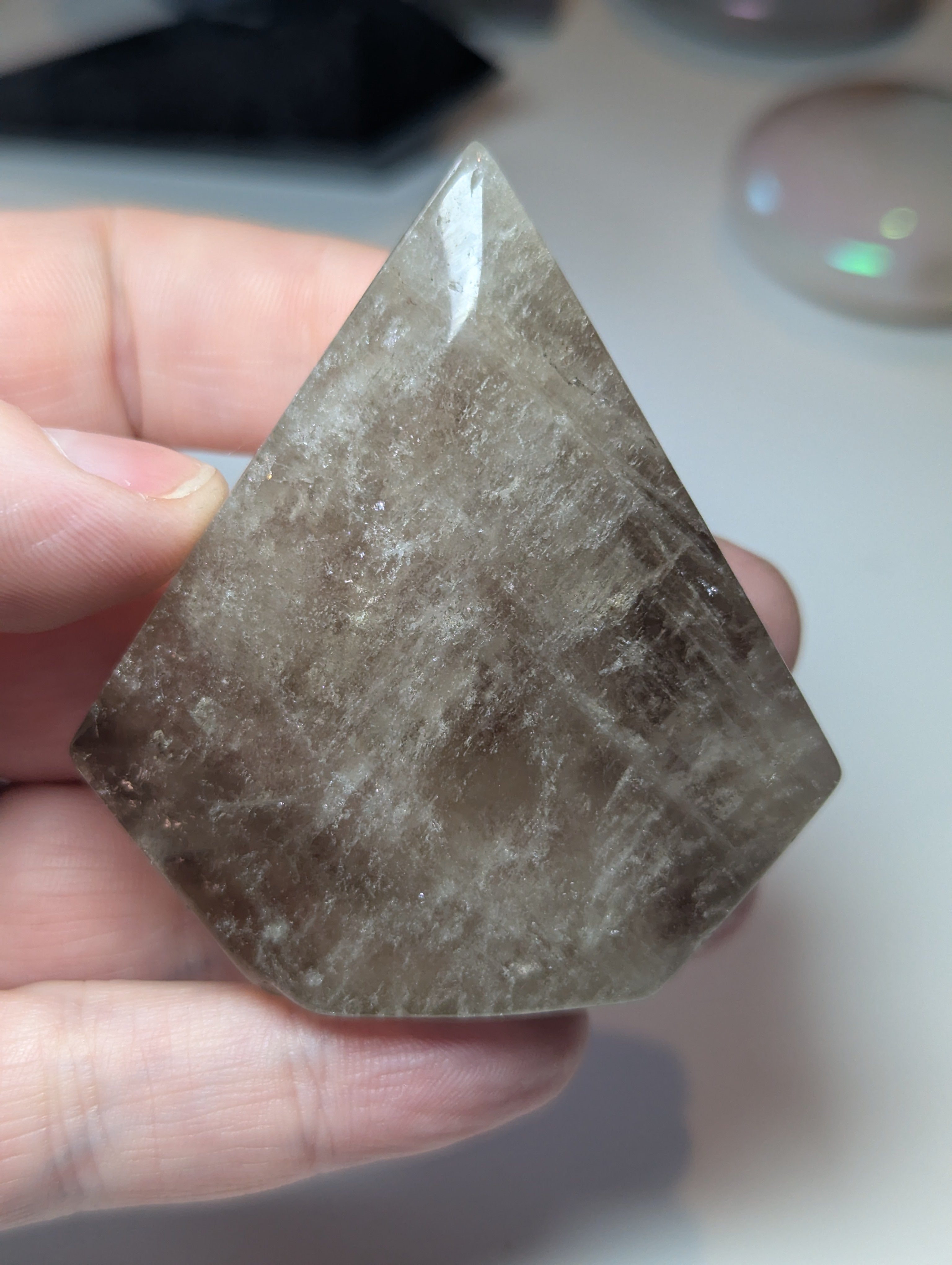 Smokey quartz crystal diamond carving