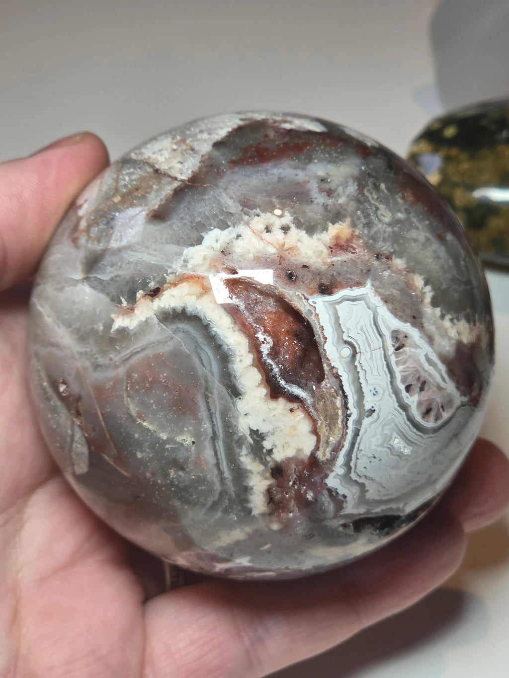 Mexican crazy lace agate crystal sphere  with imperfections