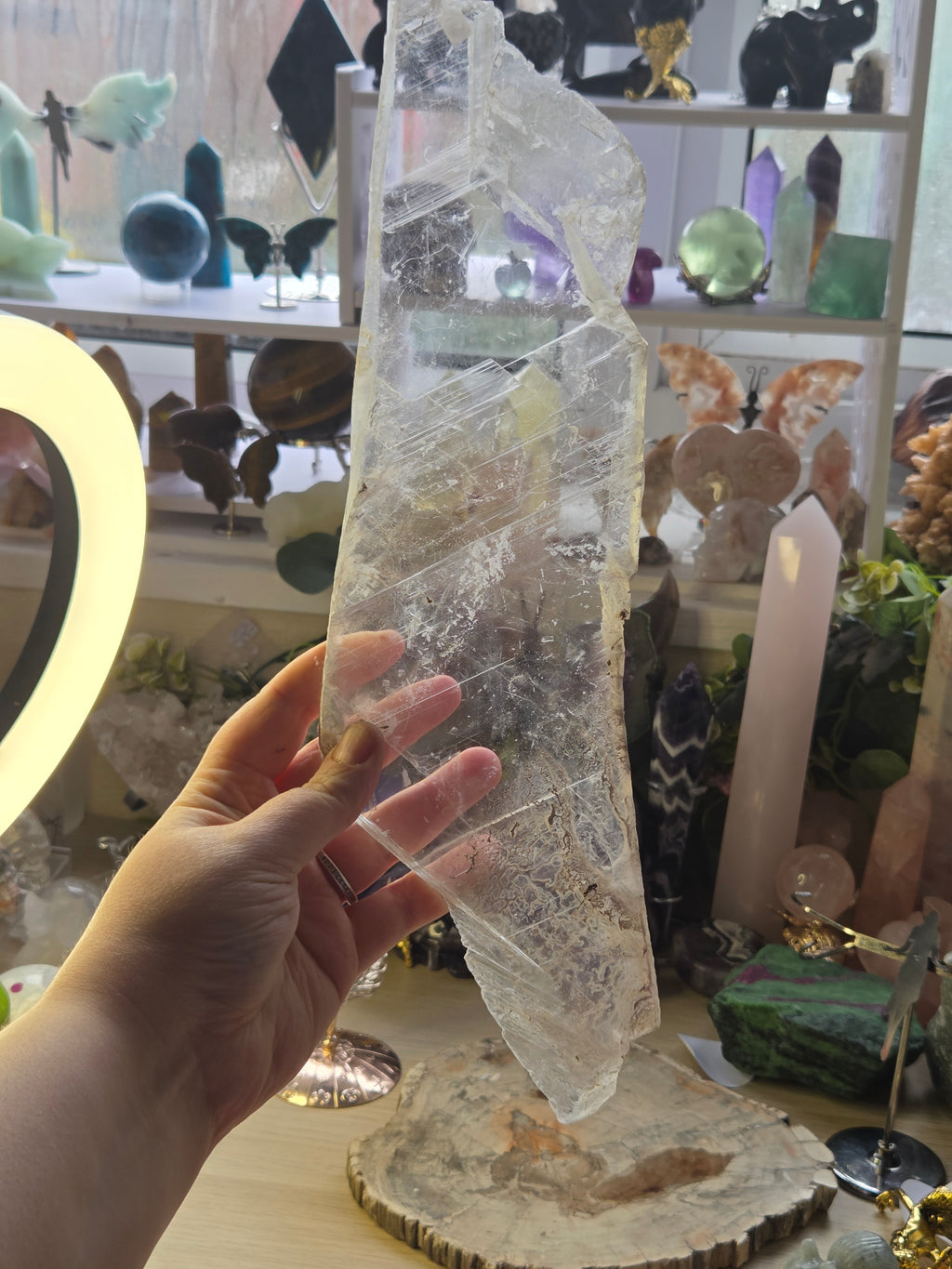 Beautiful  large  selenite crystal slice