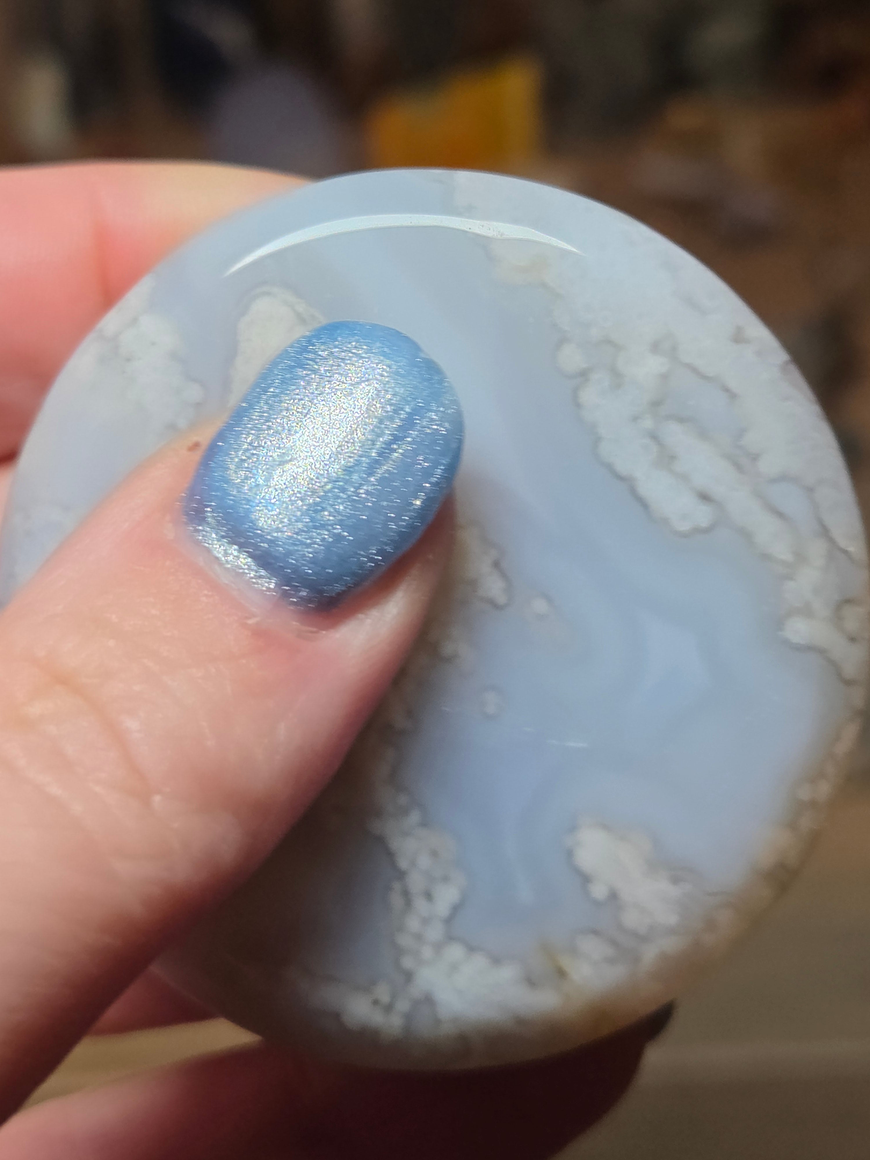 Natural blue flower agate crystal trinket bowl