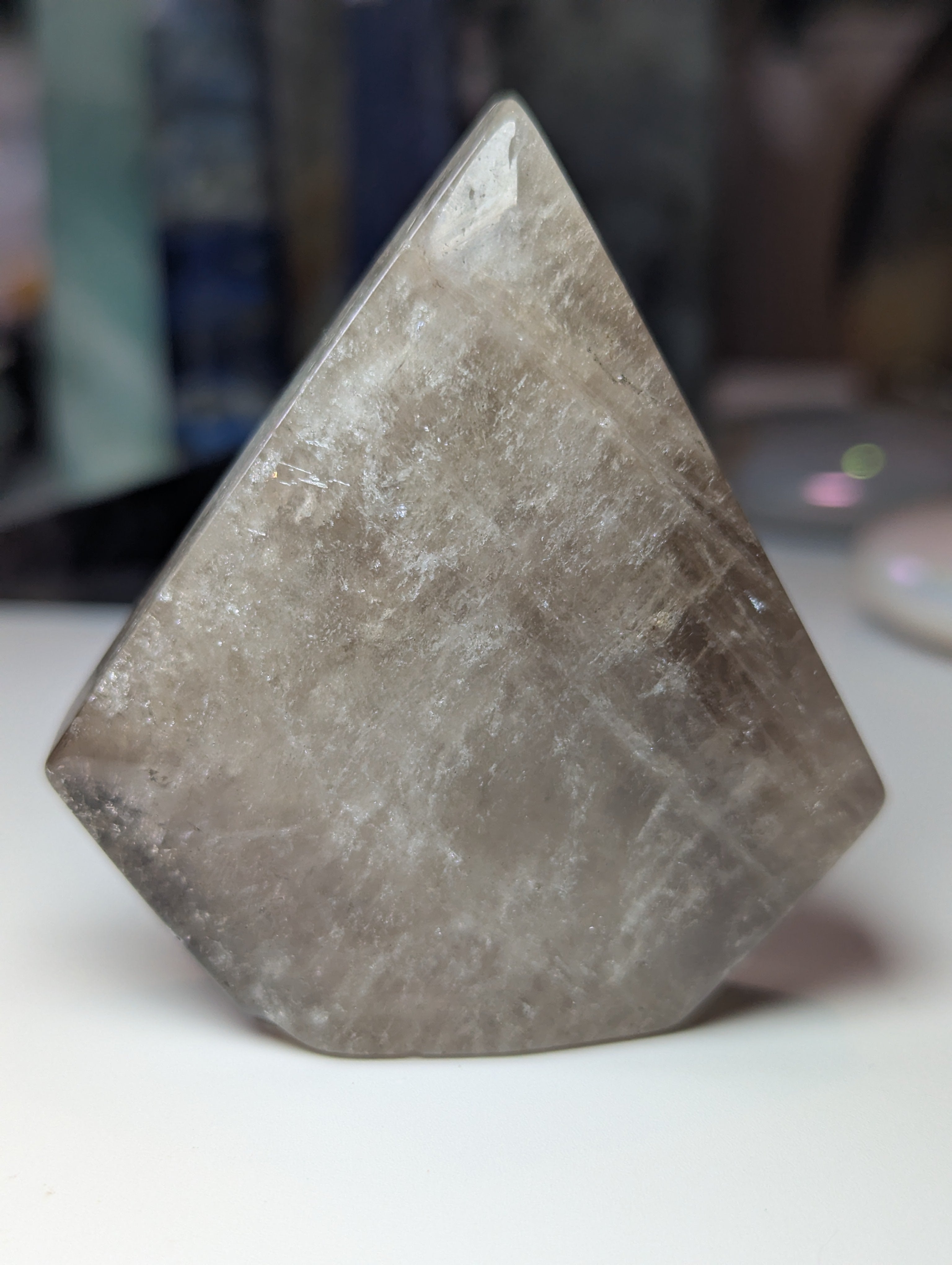 Smokey quartz crystal diamond carving