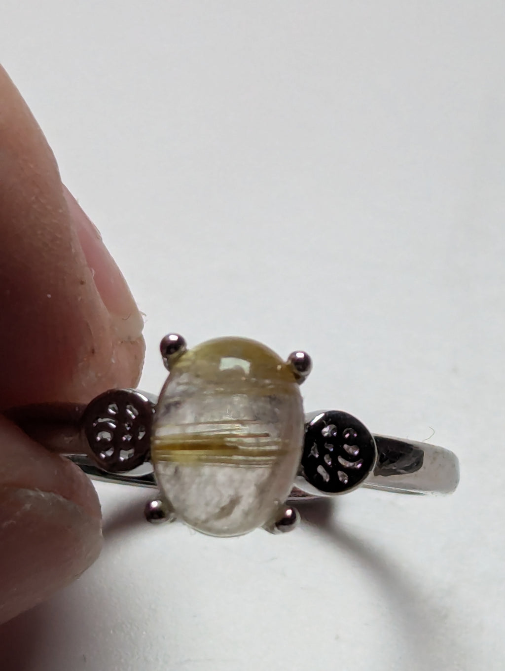 1 x Golden Rutlile crystal Adjustable ring stainless steel