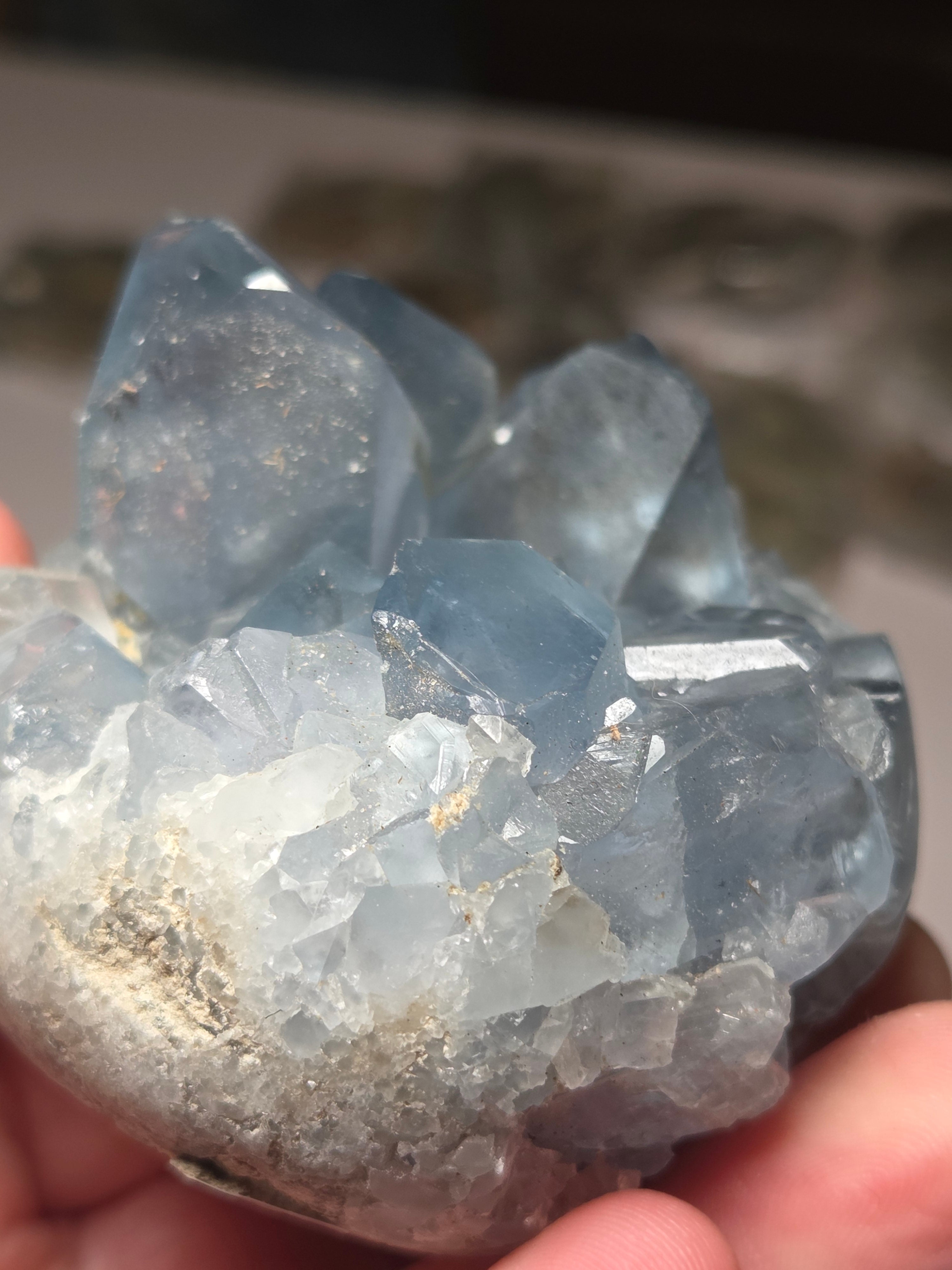 Blue calcite crystal Egg carving