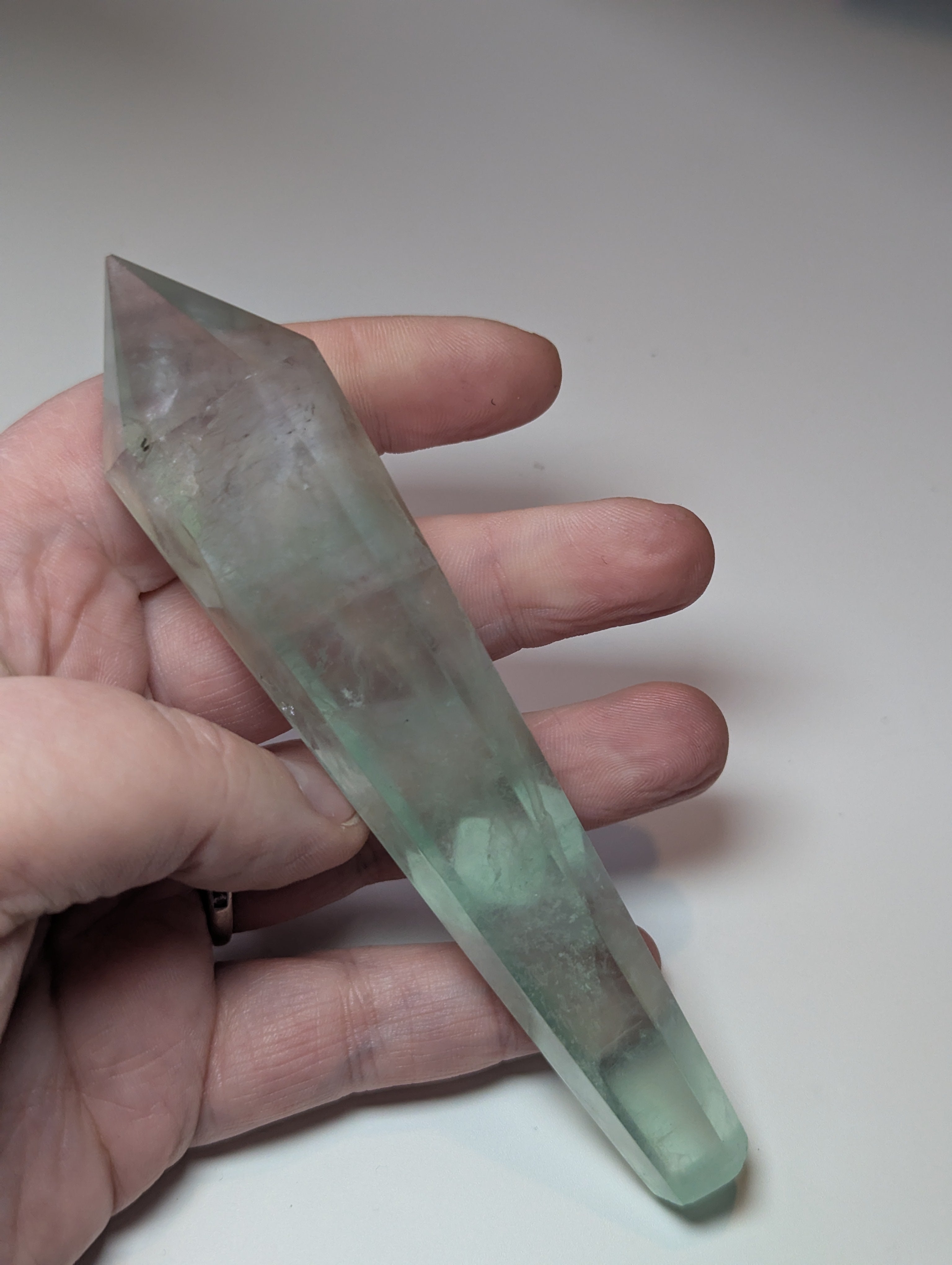 Green flouite crystal wand with stand UV reactive