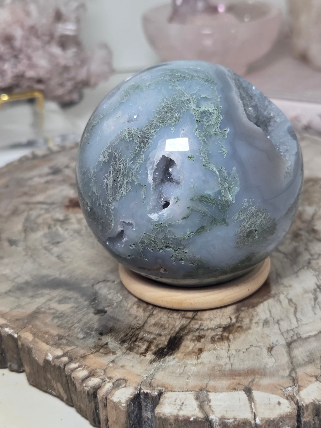 Beautiful  blue moss crystal sphere