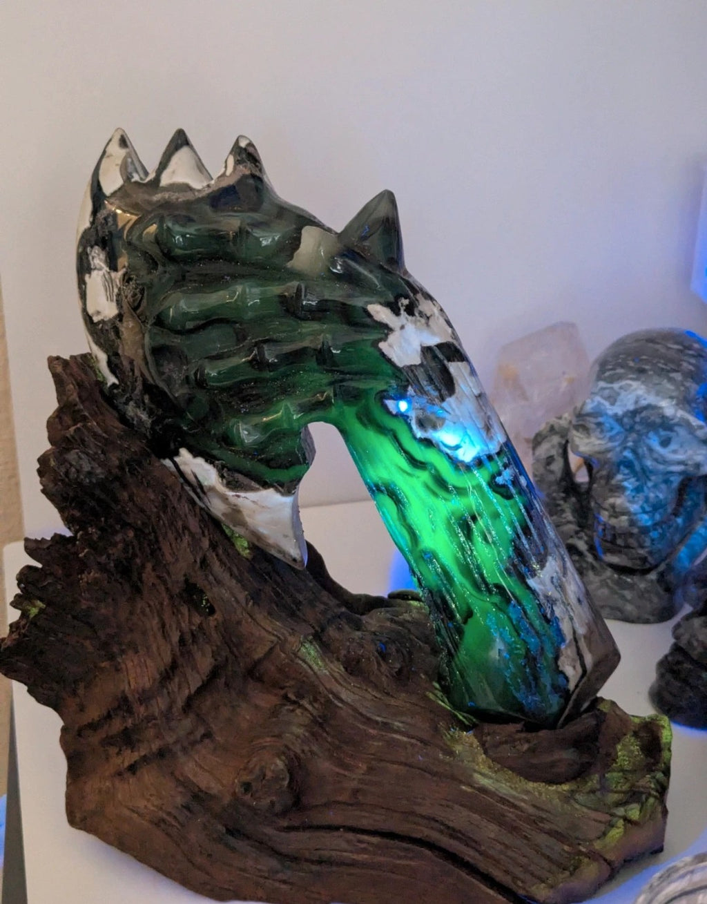 Amazing volcano Agate crystal Axe with custom stand - 30% off on checkout