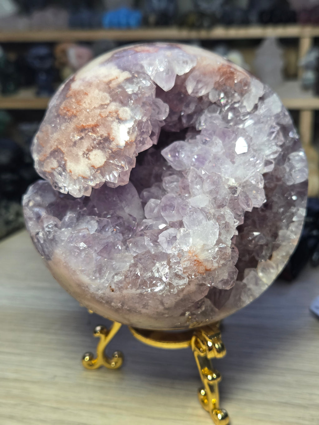 Pink amethyst crystal  sphere 10cm Grade AAAA  was £1250
