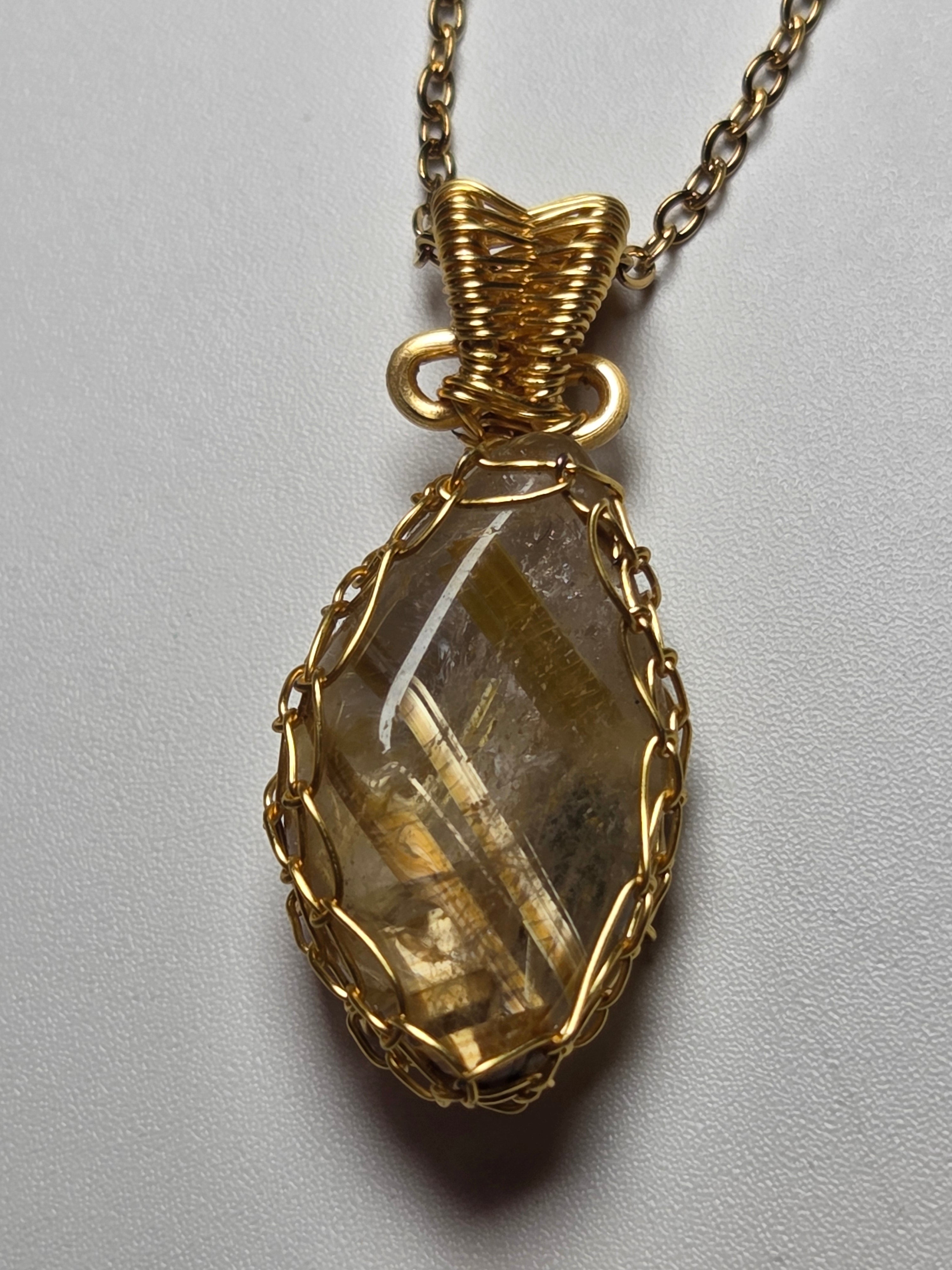 Golden Rutlile crystal Wire wrap necklace