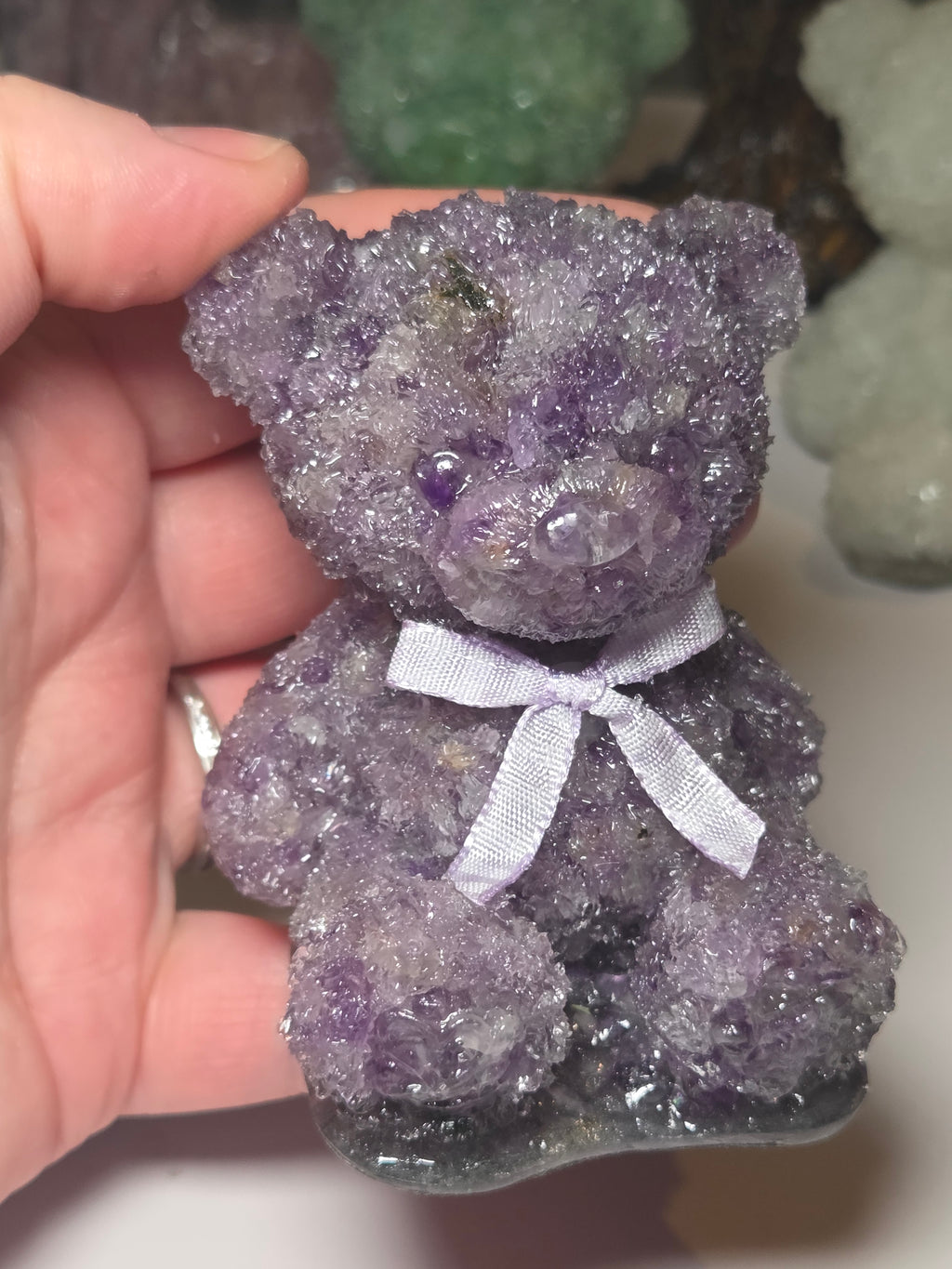 Amethyst crystal chip in resin  bear carving
