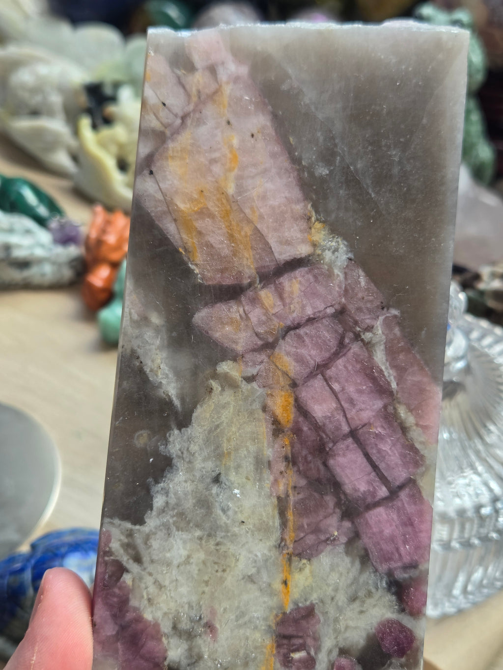 Large Pink Tourmaline crystal slice with silver stand