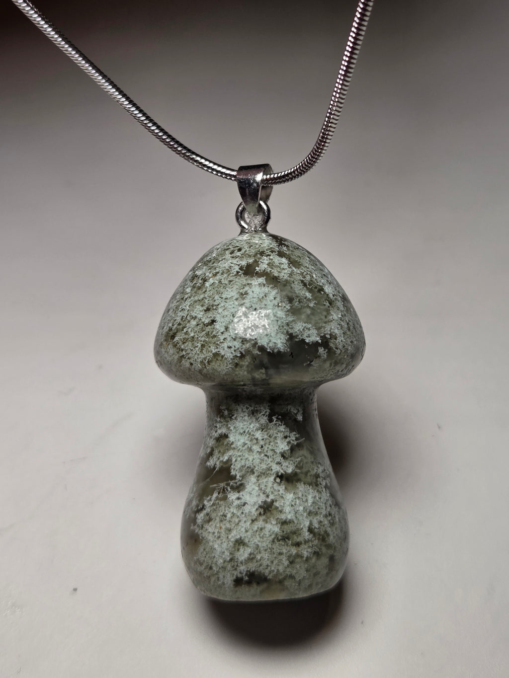 Moss agate crystal Mushroom necklace