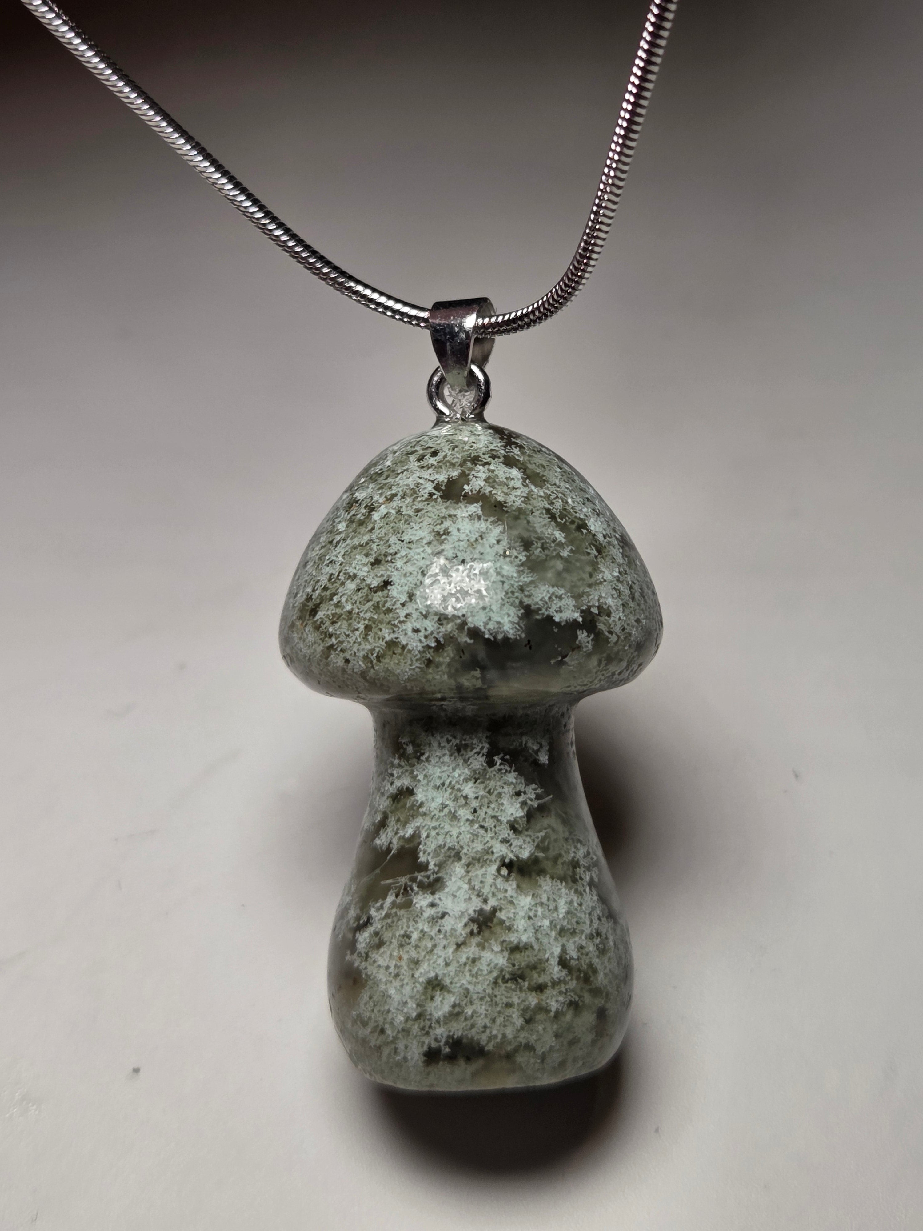 Moss agate crystal Mushroom necklace