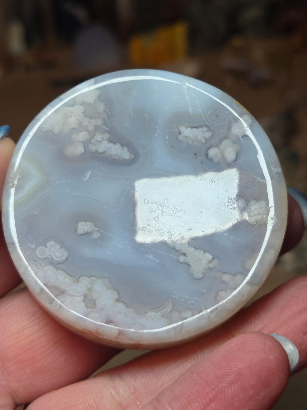 Natural blue flower agate crystal trinket bowl