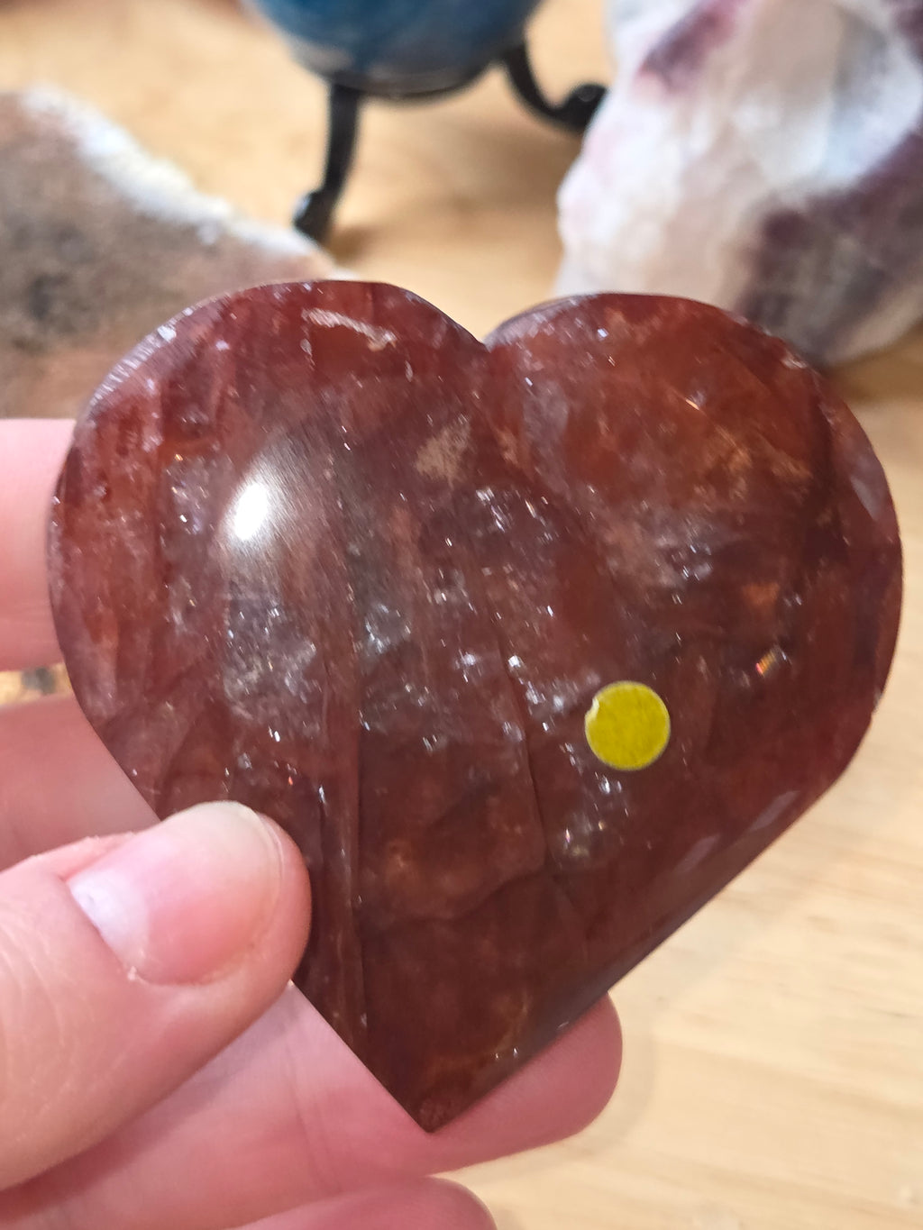 Fire quartz crystal heart carving with stand