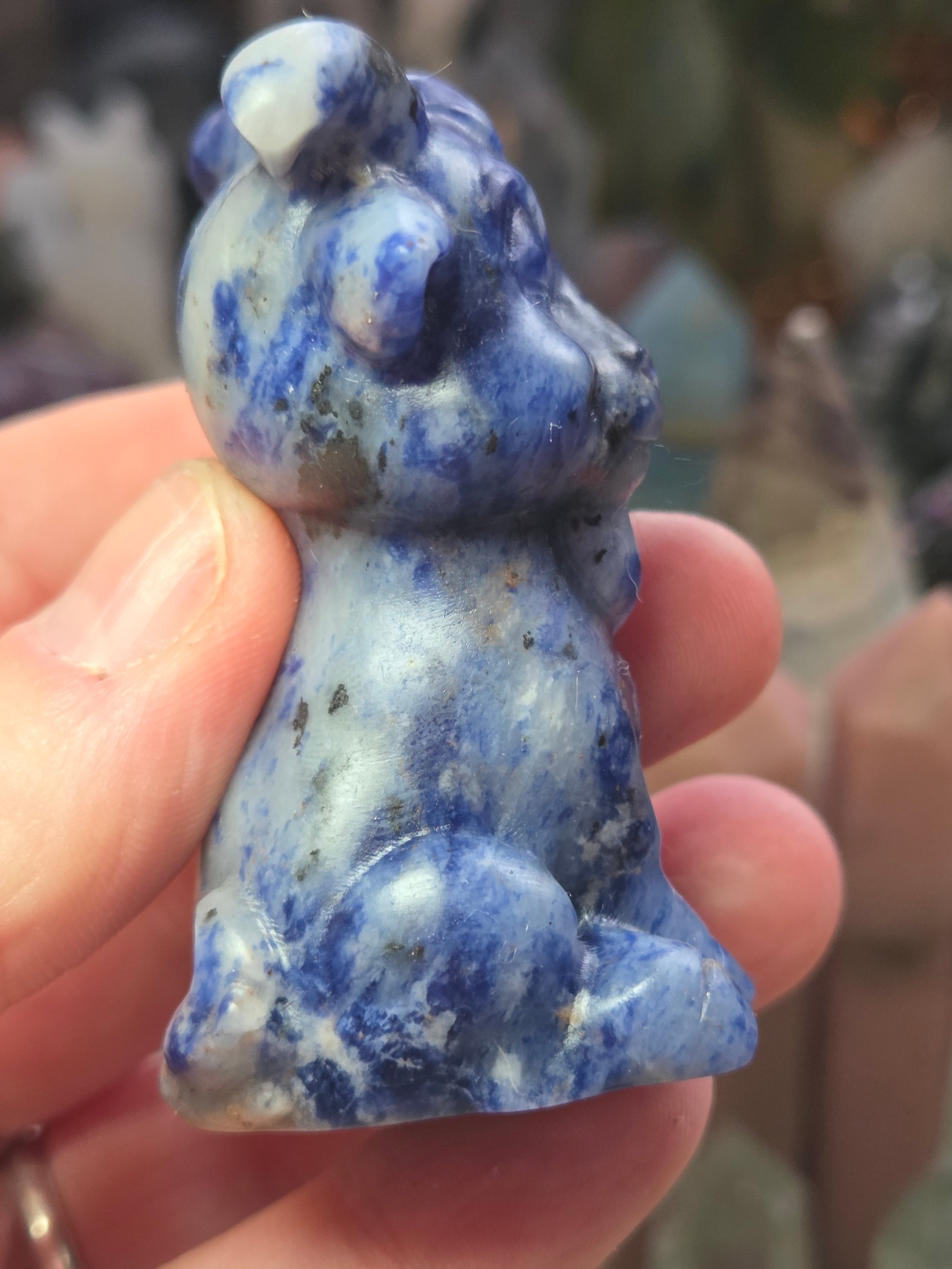 Sodalite crystal Goat carving