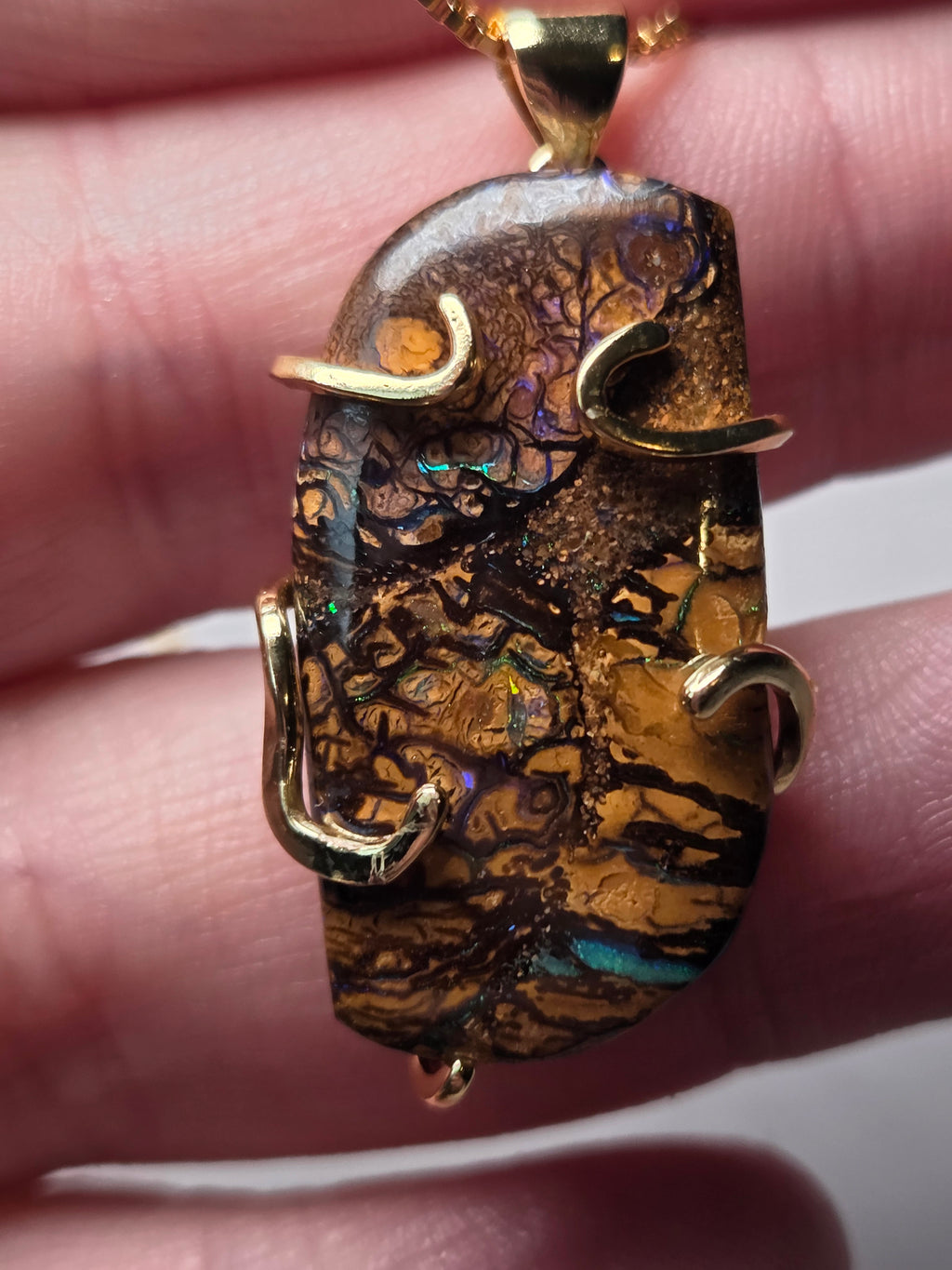 S925 Amazing  bolder Opal  handmade cut and polished necklace