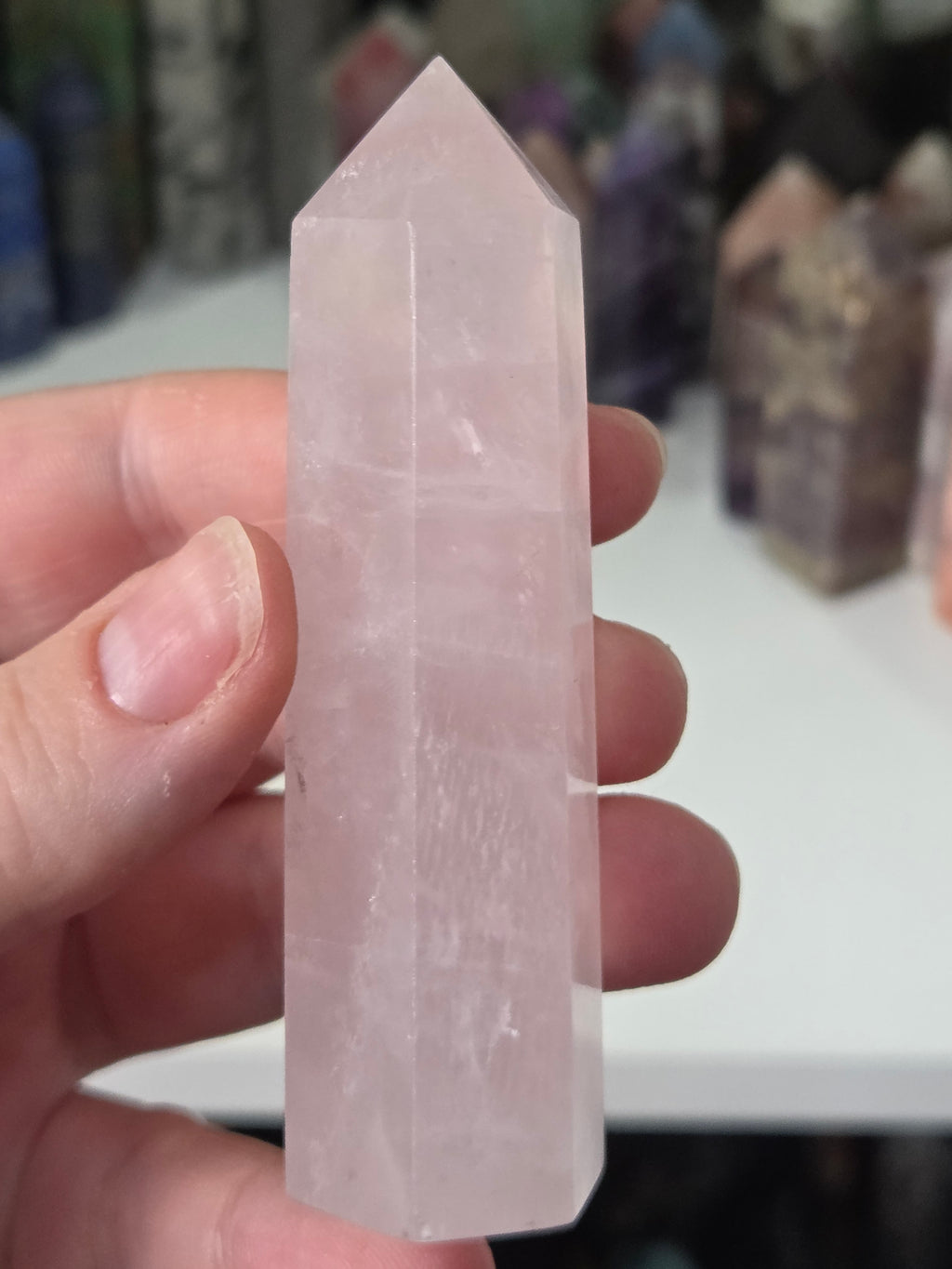 Rose quartz crystal tower