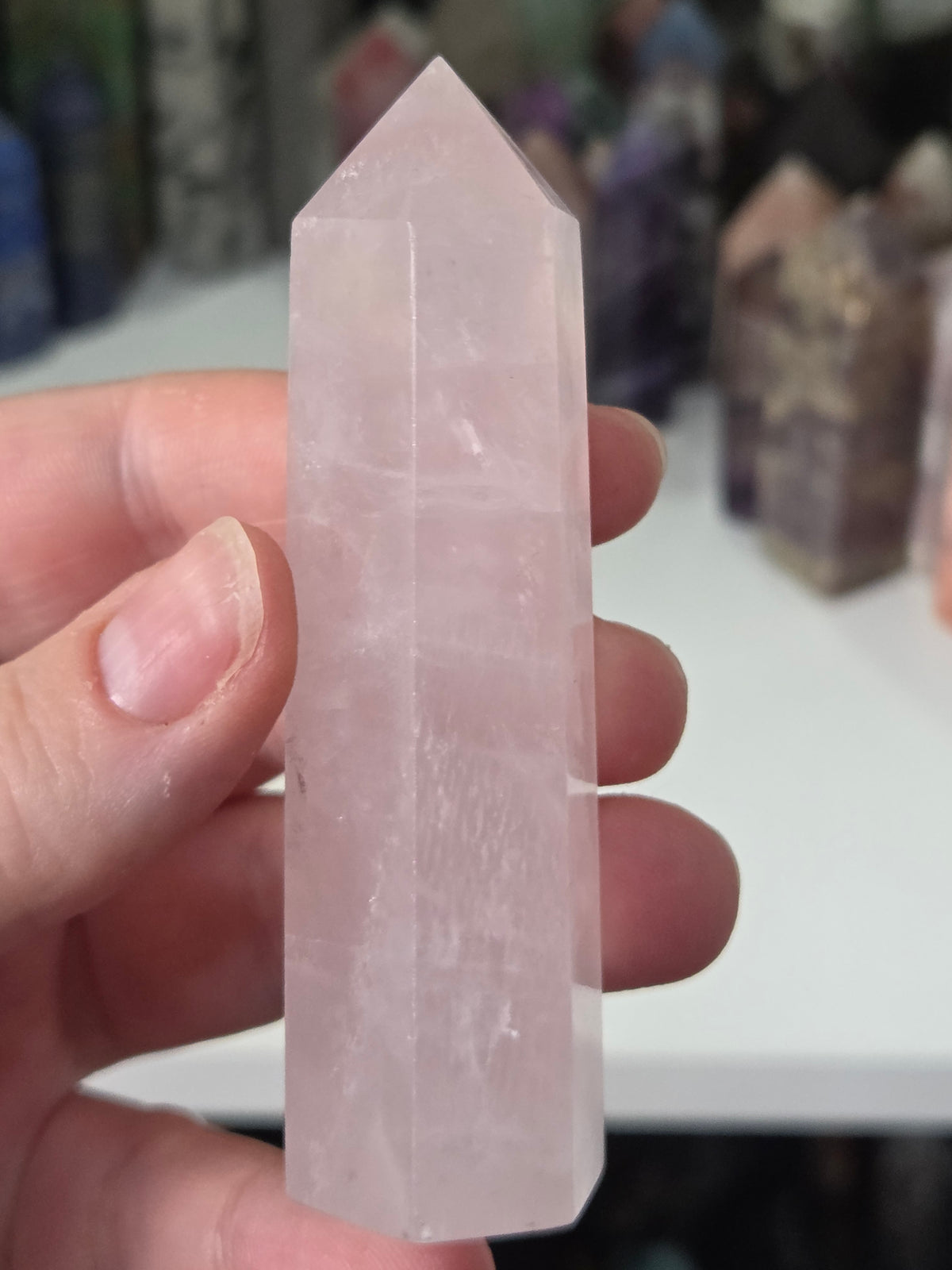 Rose quartz crystal tower