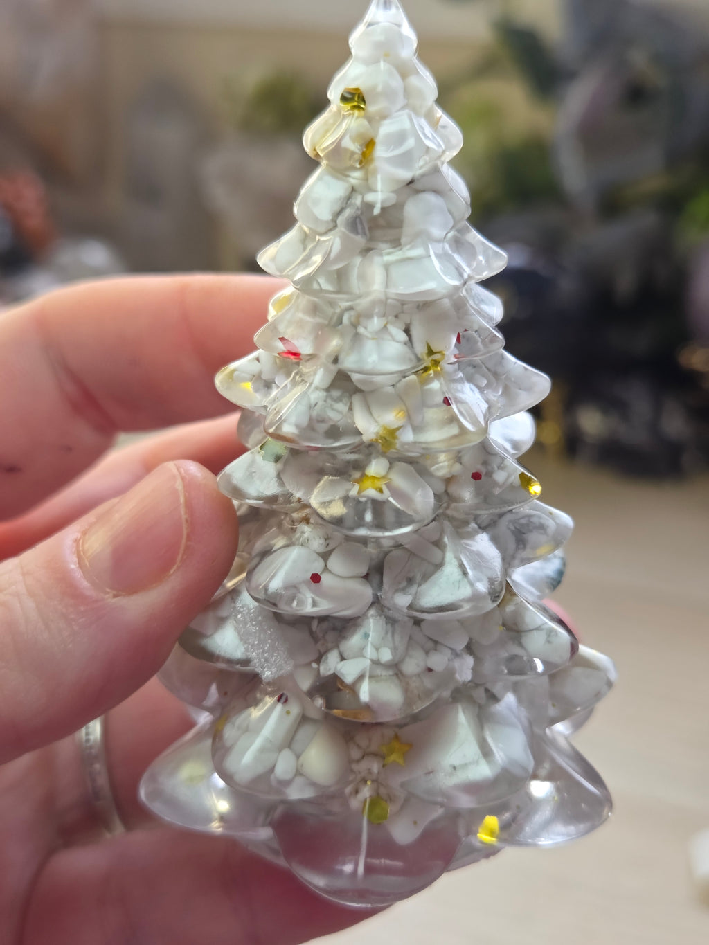 crystal chips in resin  tree carving