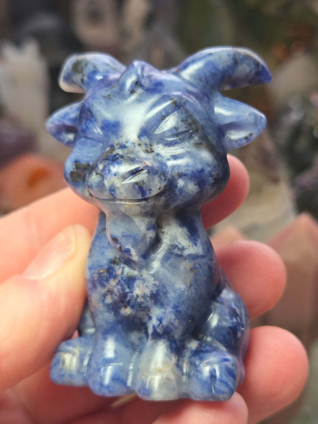 Sodalite crystal Goat carving